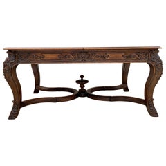 19th Century French Carved Oak Dining Conference Table Louis XIV Baroque Style