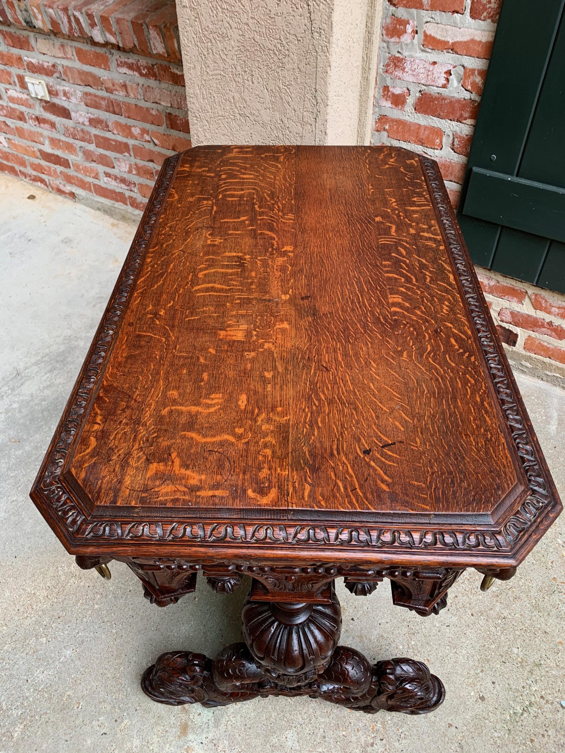 19th Century French Carved Oak Dolphin Library Table Desk Renaissance Gothic 10
