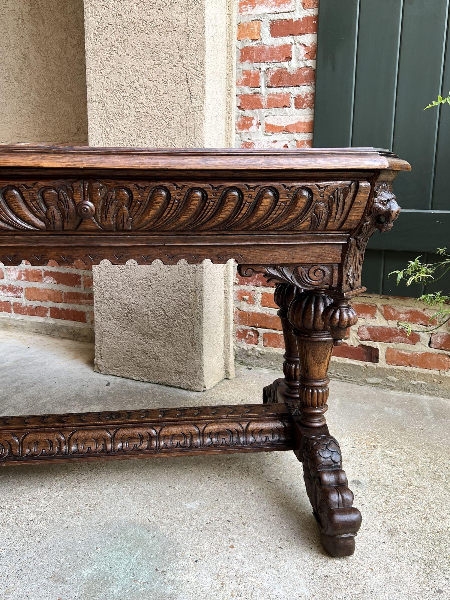 19th Century French Carved Oak Dolphin Library Table Desk Renaissance Gothic For Sale 12