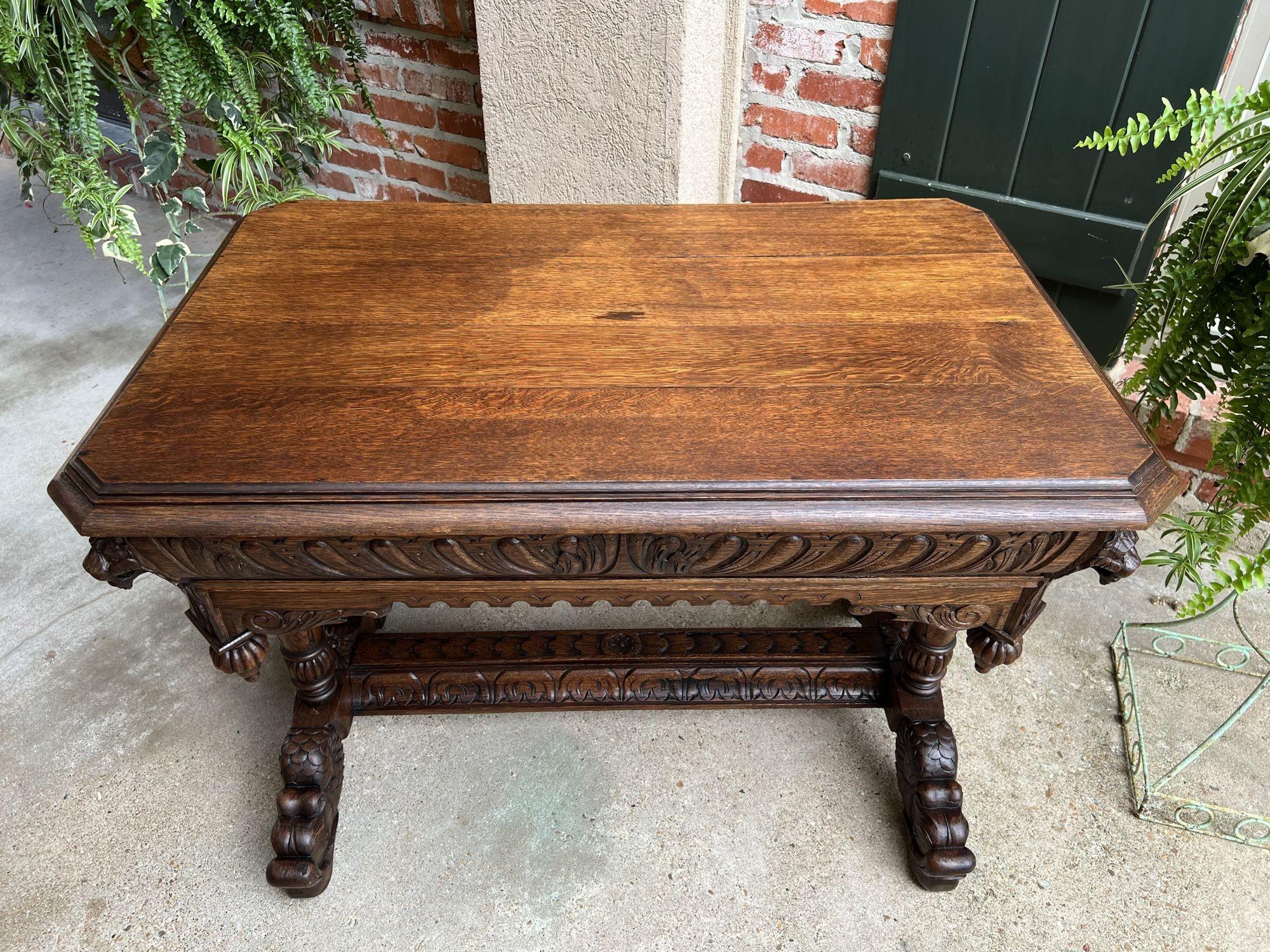 19th Century French Carved Oak Dolphin Library Table Desk Renaissance Gothic For Sale 14