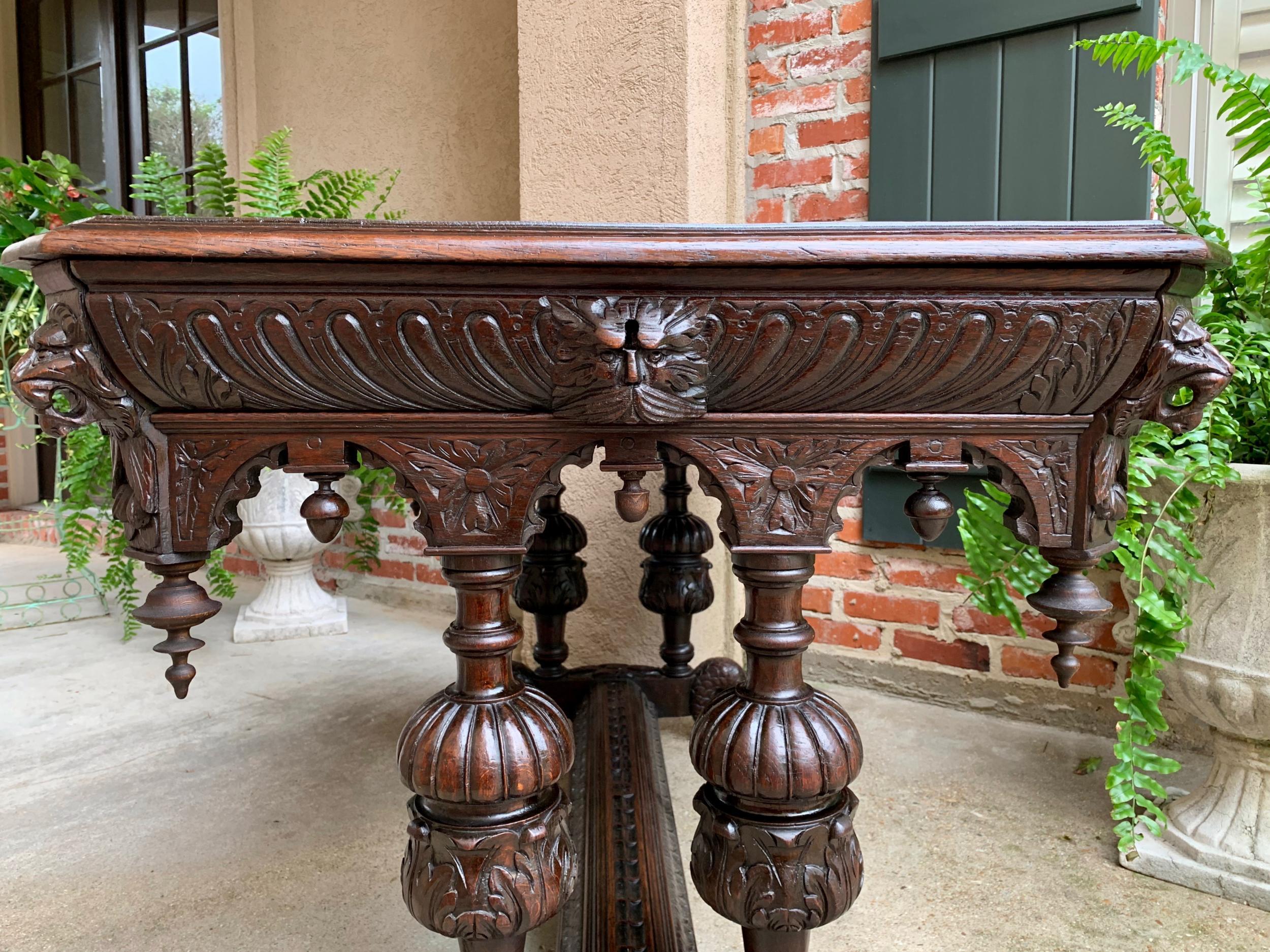 19th Century French Carved Oak Dolphin Library Table Desk Renaissance Gothic 3
