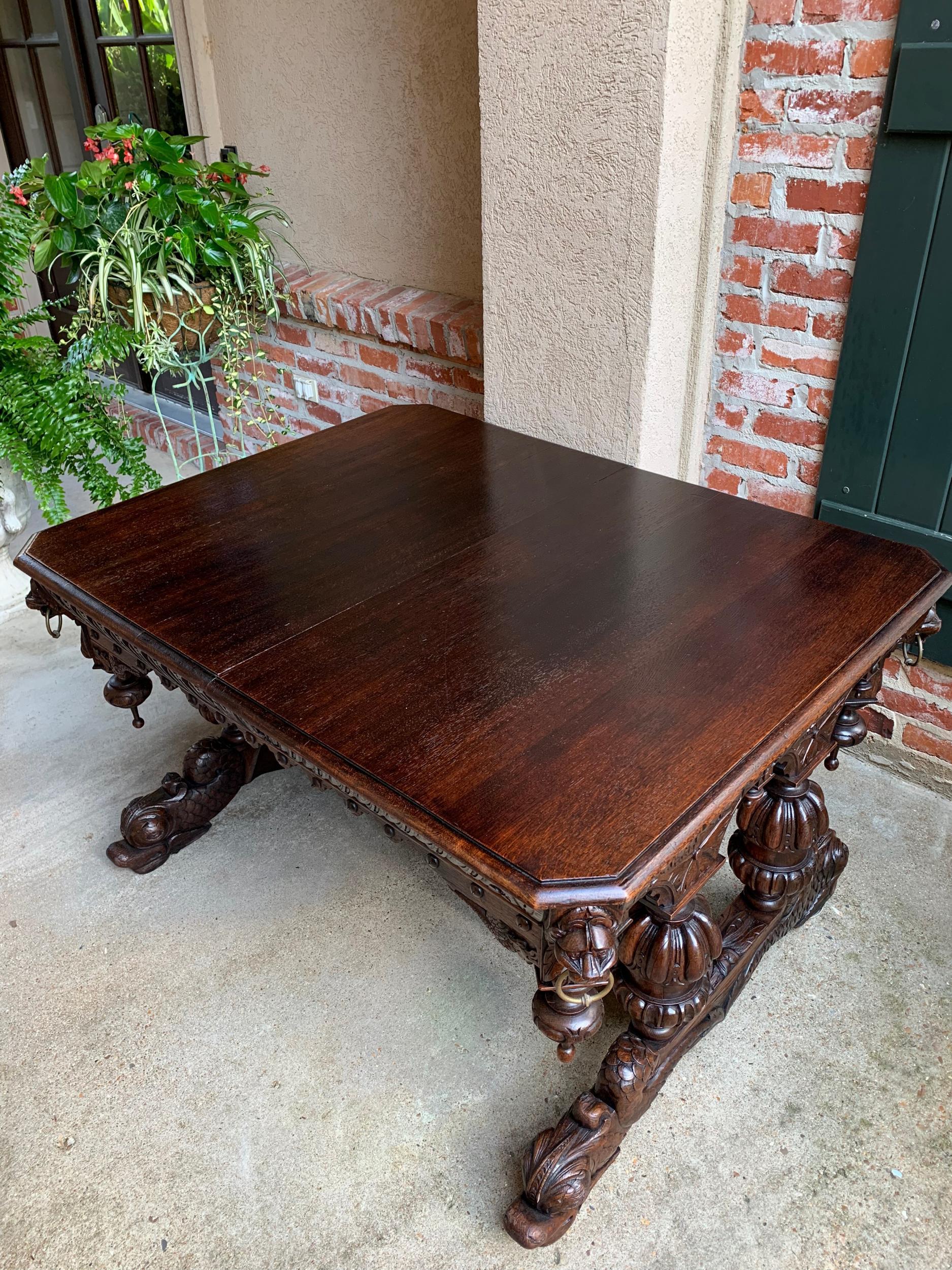 19th Century French Carved Oak Dolphin Library Table Desk Renaissance Gothic 5