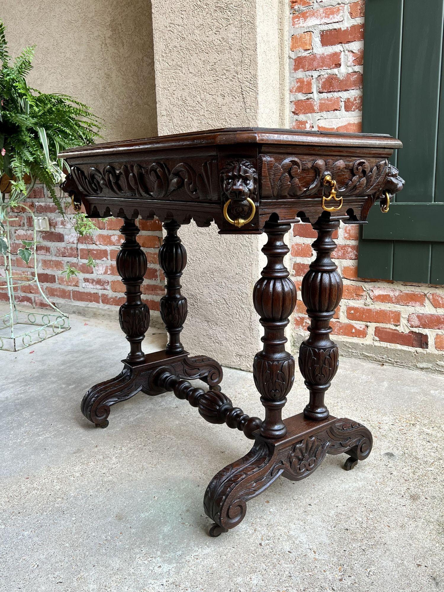 Antique French Carved Oak Sofa Side Table Petite Desk Renaissance Gothic For Sale 8