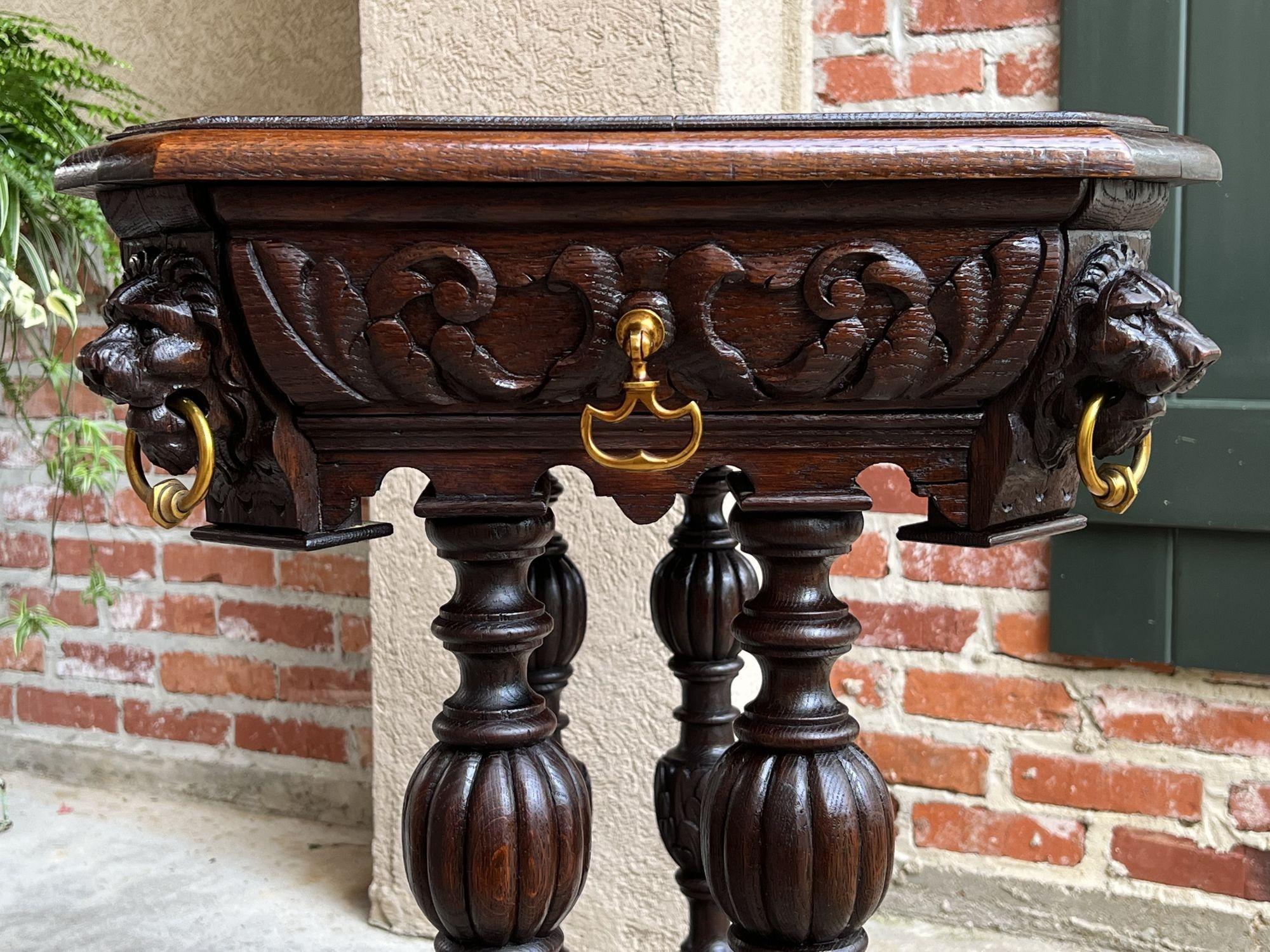 Antique French Carved Oak Sofa Side Table Petite Desk Renaissance Gothic For Sale 11