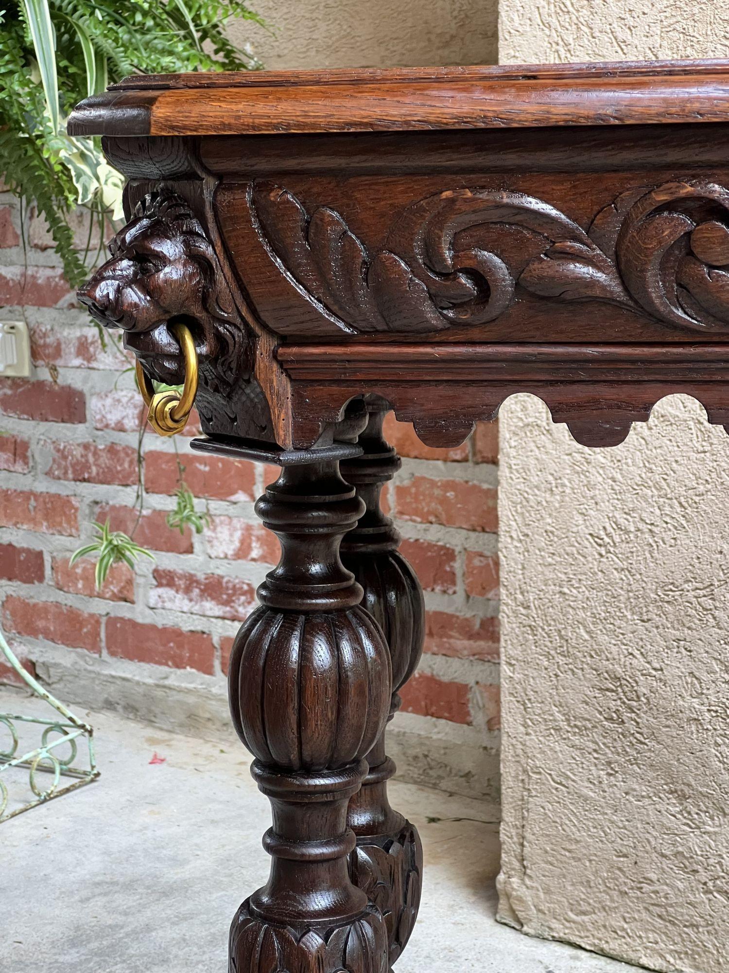 Antique French Carved Oak Sofa Side Table Petite Desk Renaissance Gothic For Sale 12