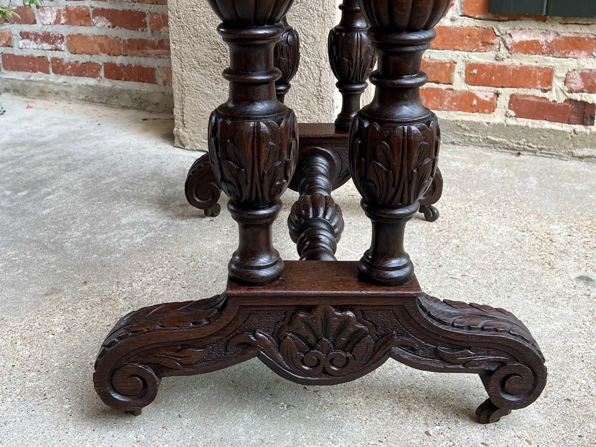 Antique French Carved Oak Sofa Side Table Petite Desk Renaissance Gothic For Sale 14