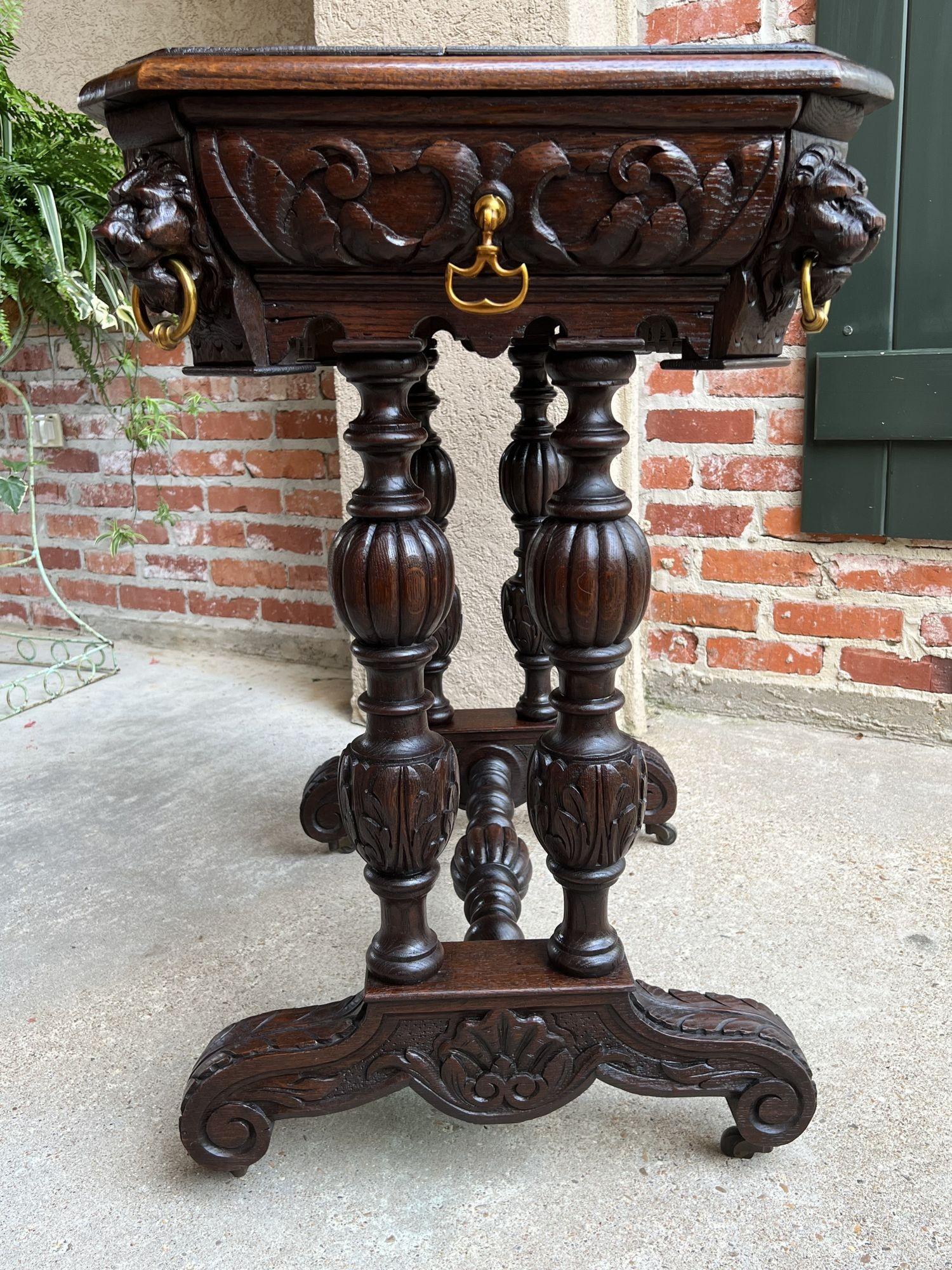 Antique French Carved Oak Sofa Side Table Petite Desk Renaissance Gothic For Sale 4