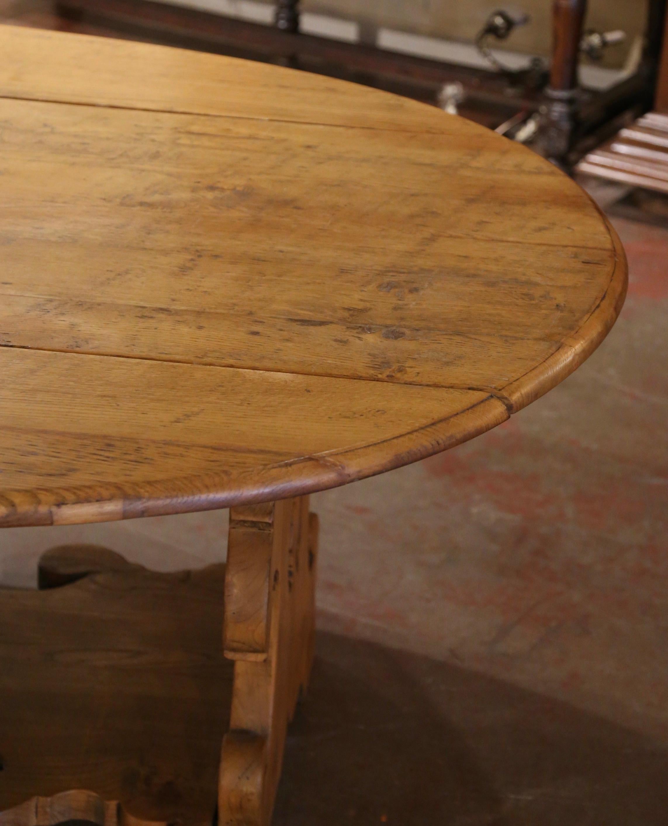 19th Century French Carved Oak Drop-Leaf Oval Table on Trestle Base 5