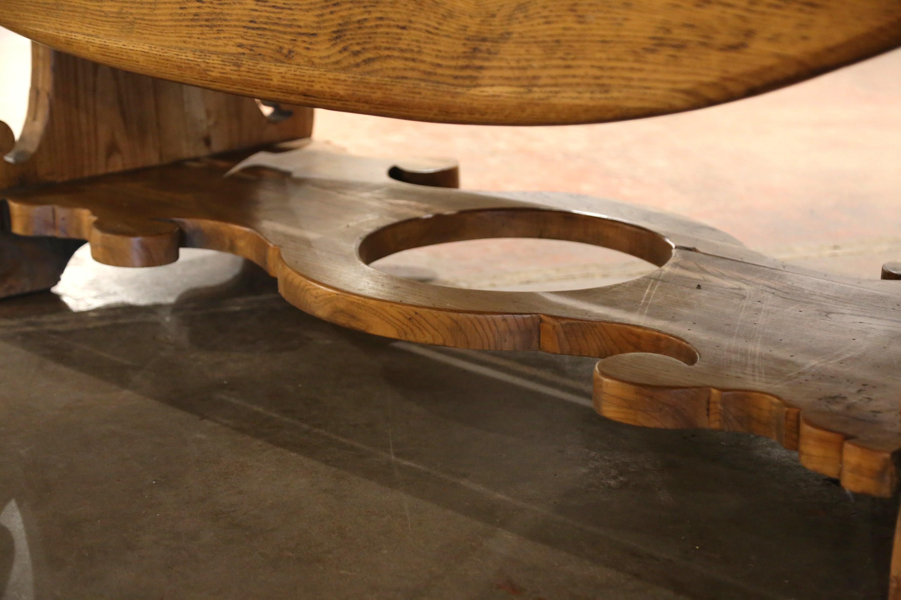 19th Century French Carved Oak Drop-Leaf Oval Table on Trestle Base 3