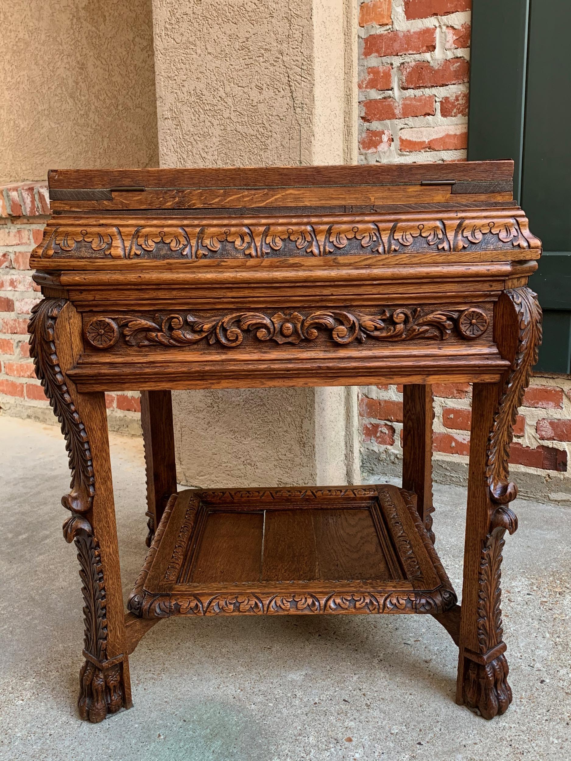 19th Century French Carved Oak Game Card Table Breton Brittany Flip Top Side Tab 6