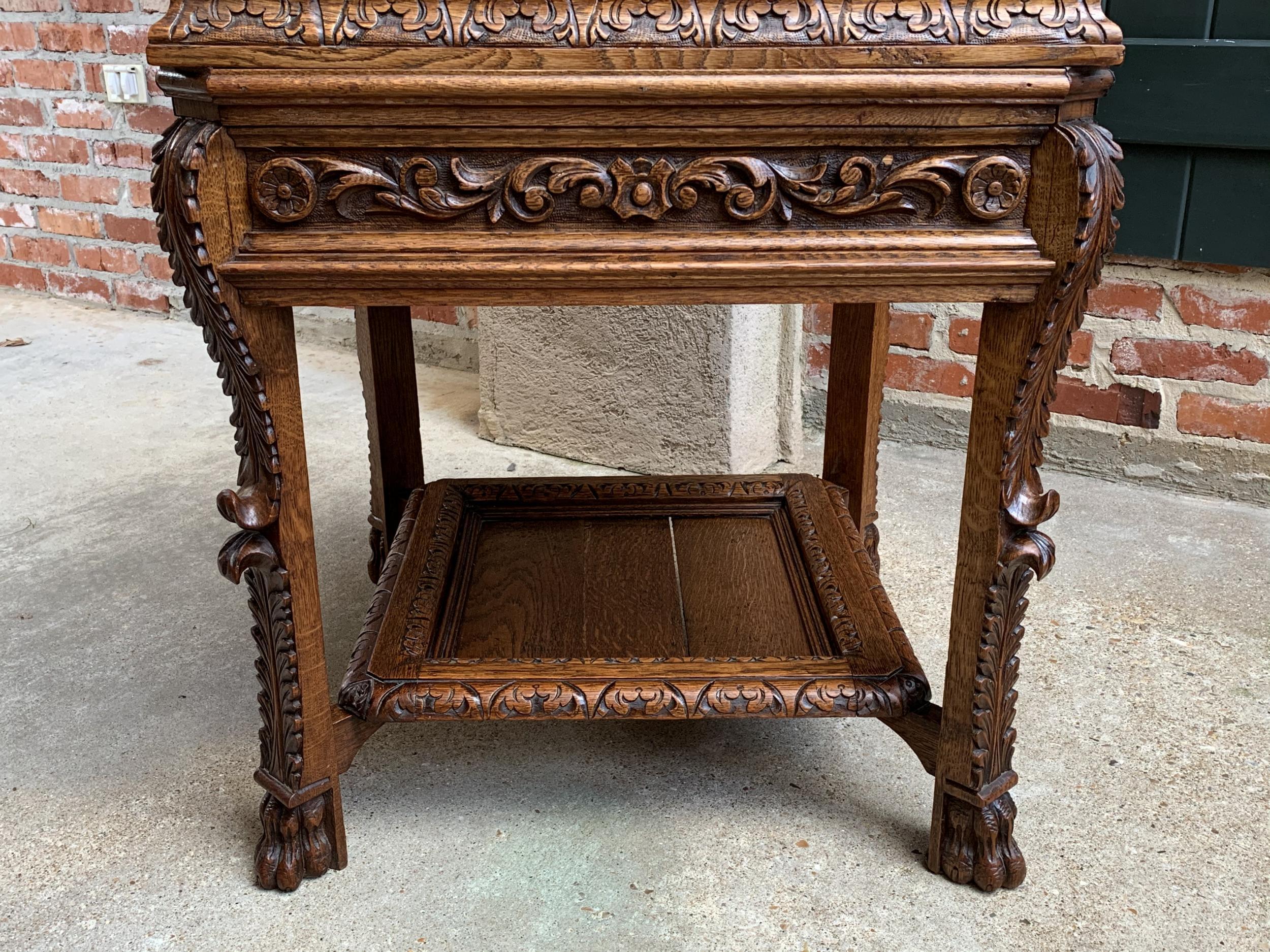 19th Century French Carved Oak Game Card Table Breton Brittany Flip Top Side Tab 7