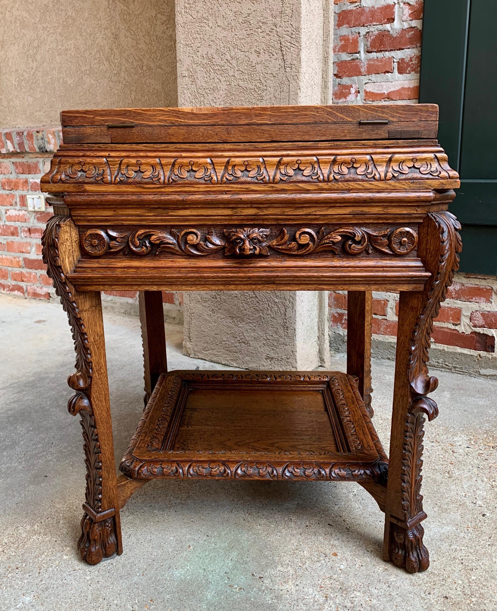 19th Century French Carved Oak Game Card Table Breton Brittany Flip Top Side Tab 14