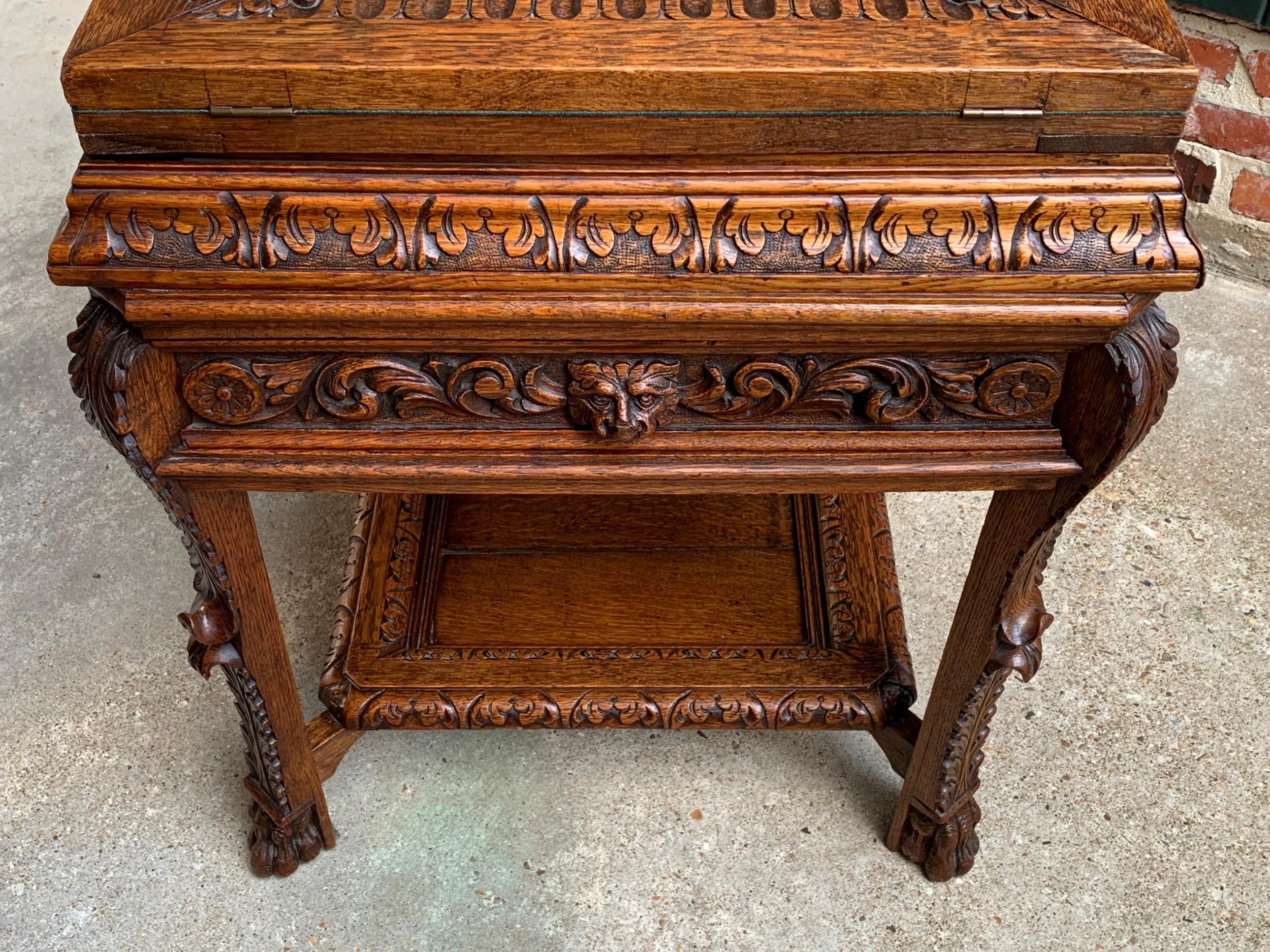 19th Century French Carved Oak Game Card Table Breton Brittany Flip Top Side Tab In Good Condition In Shreveport, LA