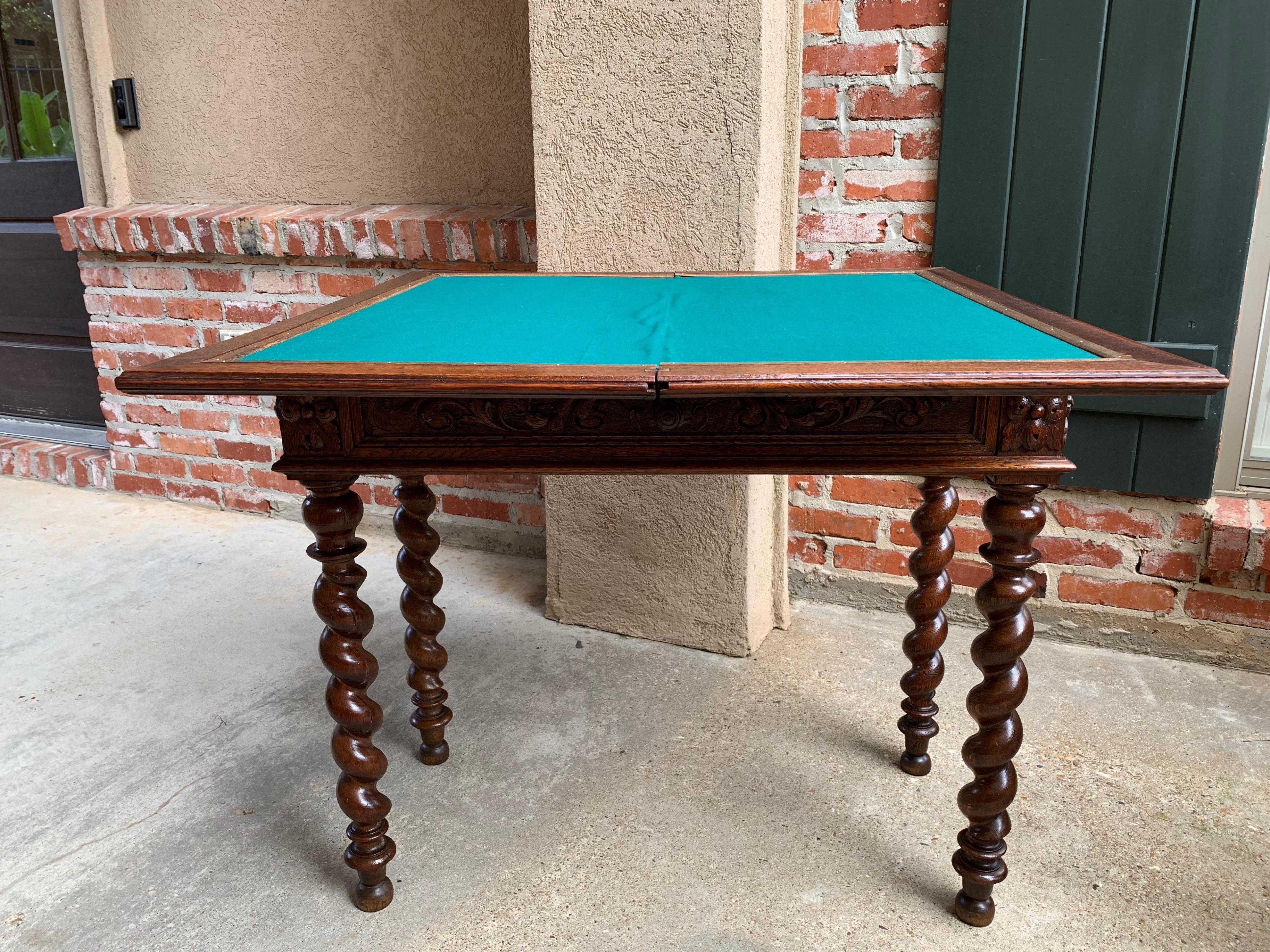 19th Century French Carved Oak Game Hall Table Barley Twist Louis XIII Flip Top 8