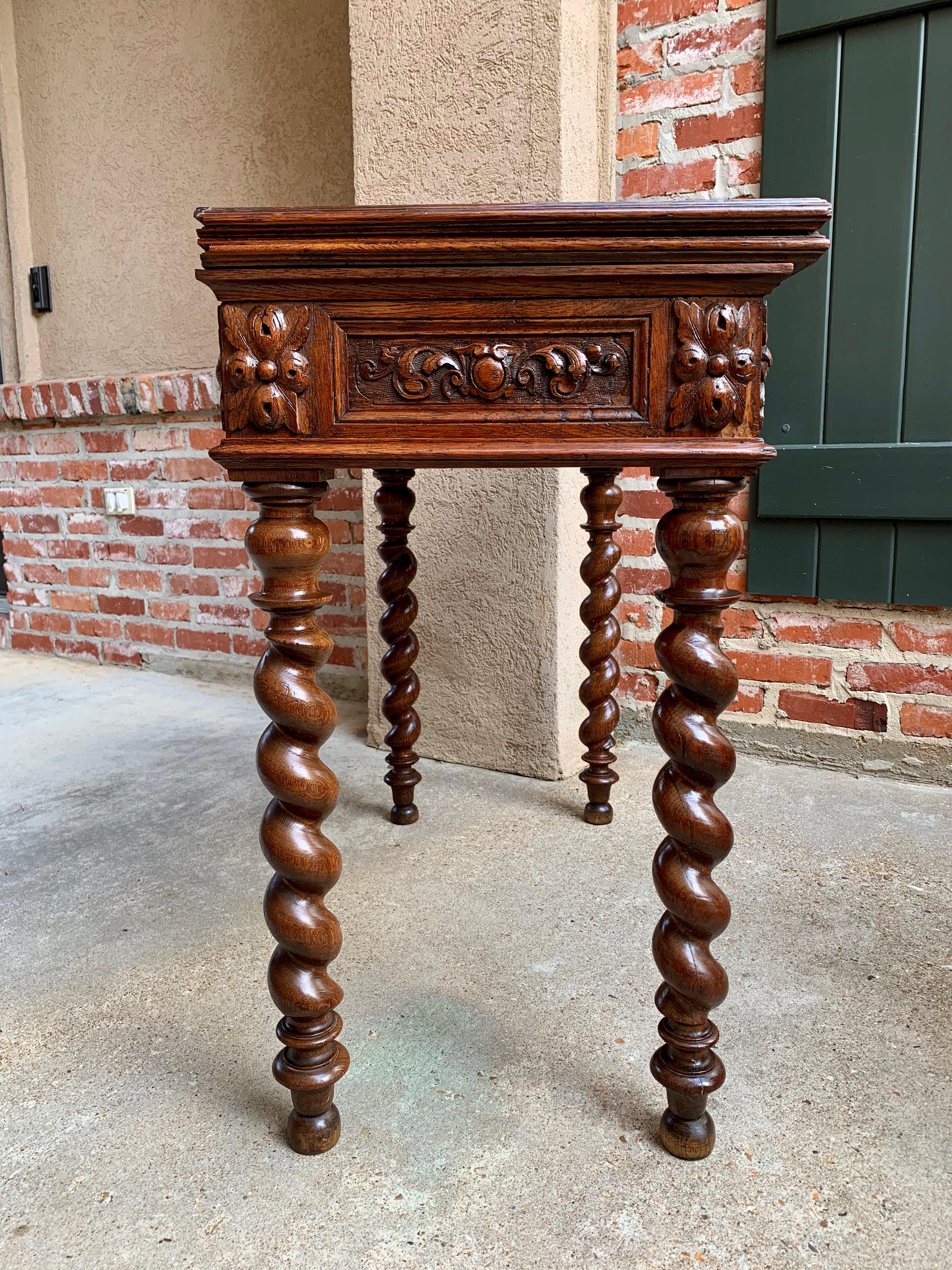 Hand-Carved 19th Century French Carved Oak Game Hall Table Barley Twist Louis XIII Flip Top