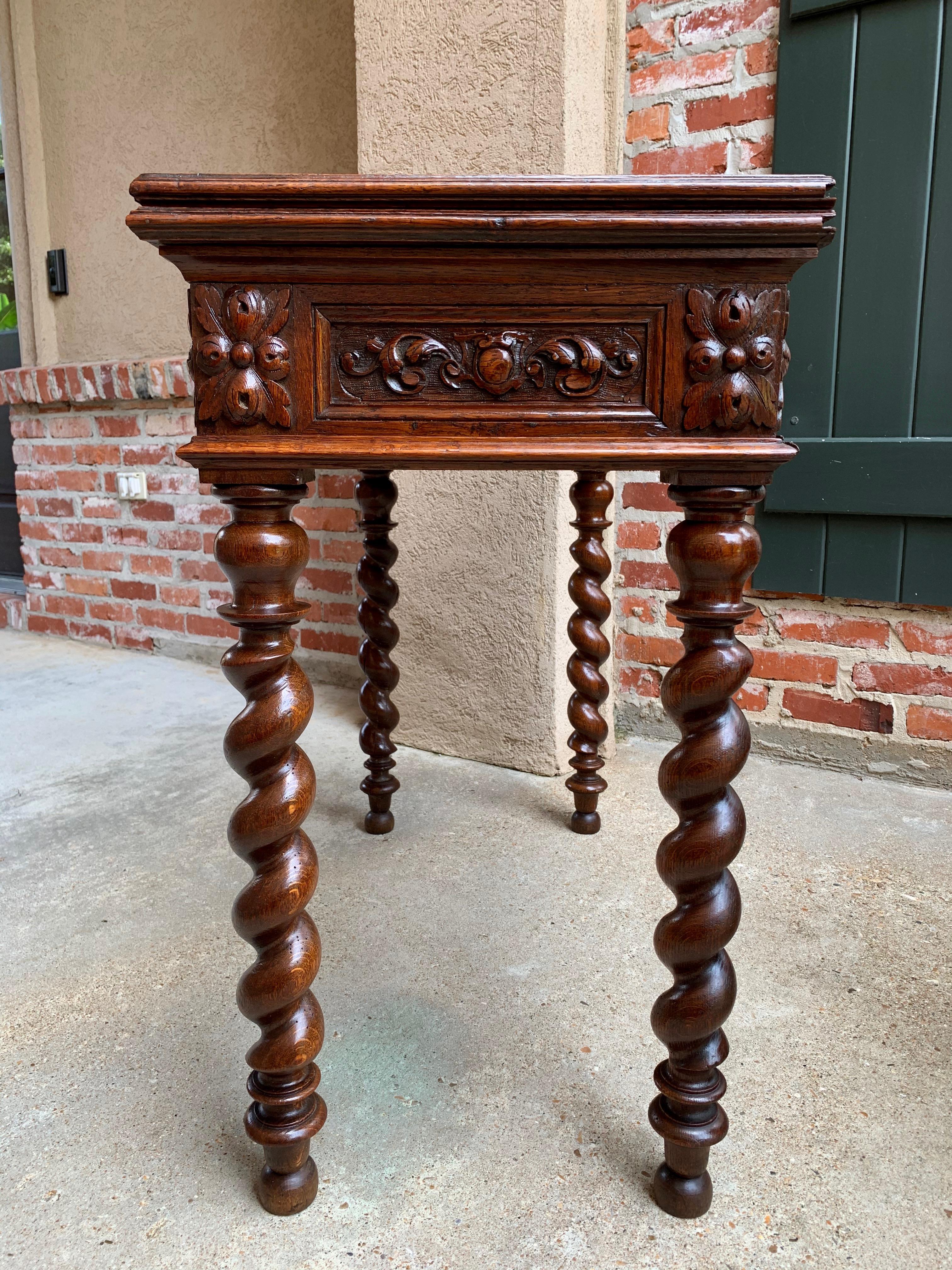 19th Century French Carved Oak Game Hall Table Barley Twist Louis XIII Flip Top 1