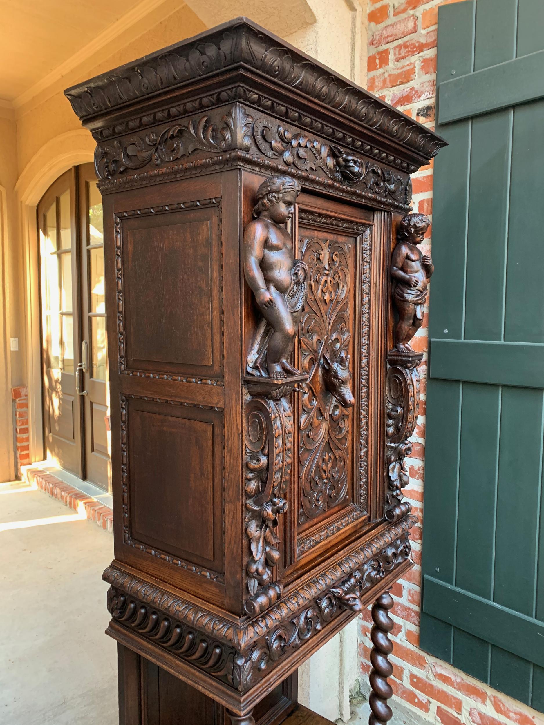 Hand-Carved 19th Century French Carved Oak Gothic Cabinet Sacristy Vestry Barley Twist
