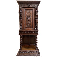 19th Century French Carved Oak Gothic Cabinet Sacristy Vestry Barley Twist