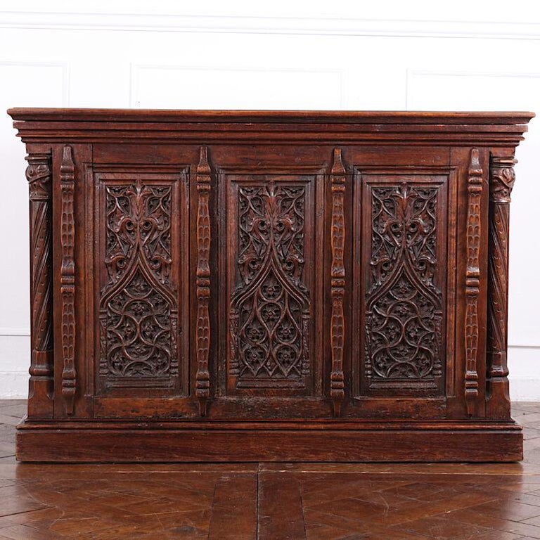 Gothic Revival 19th Century French Carved Oak Gothic Desk For Sale