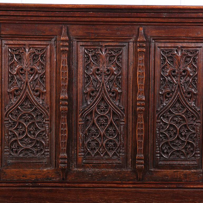 19th Century French Carved Oak Gothic Desk 1
