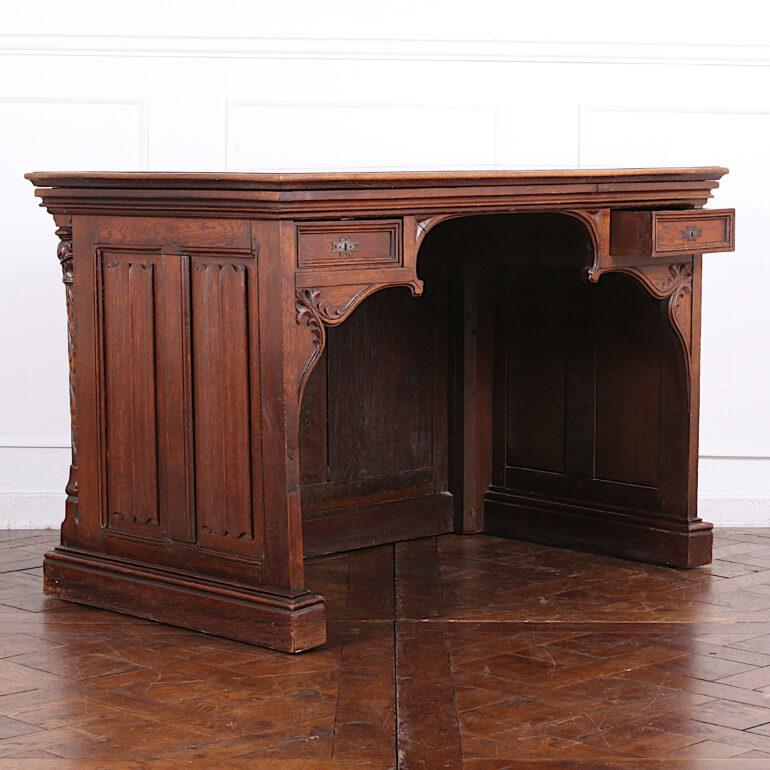 19th Century French Carved Oak Gothic Desk 4