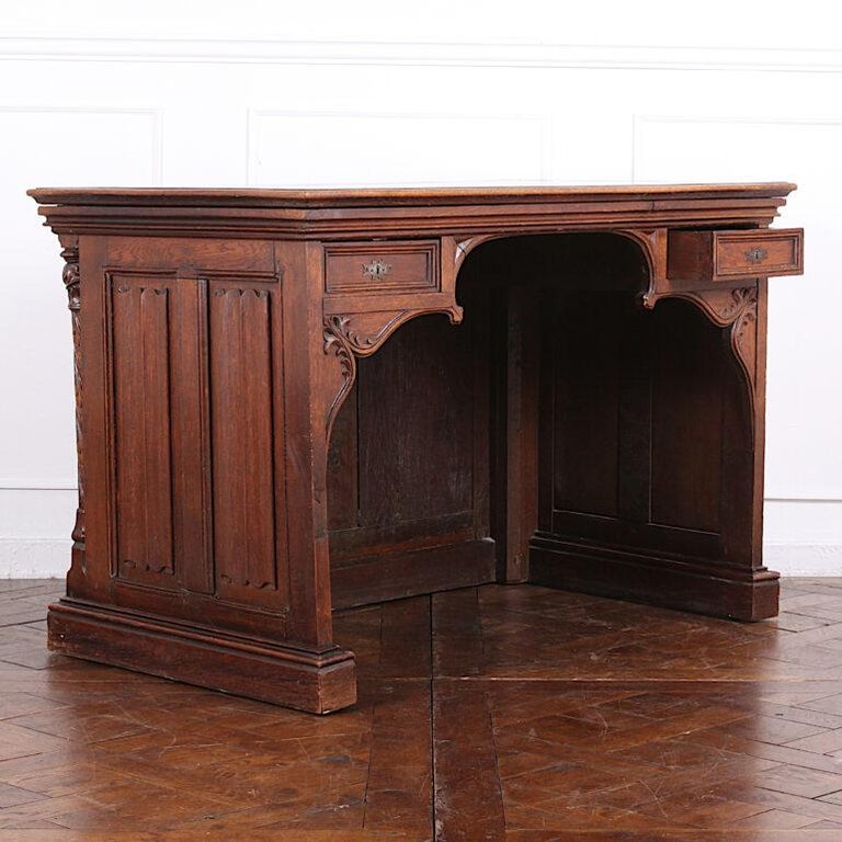 19th Century French Carved Oak Gothic Desk For Sale 4
