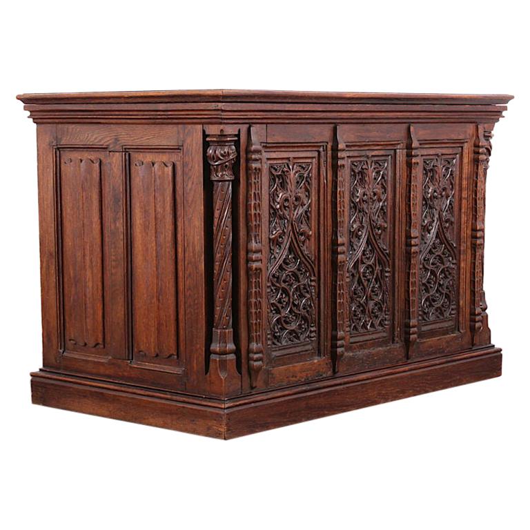 19th Century French Carved Oak Gothic Desk For Sale
