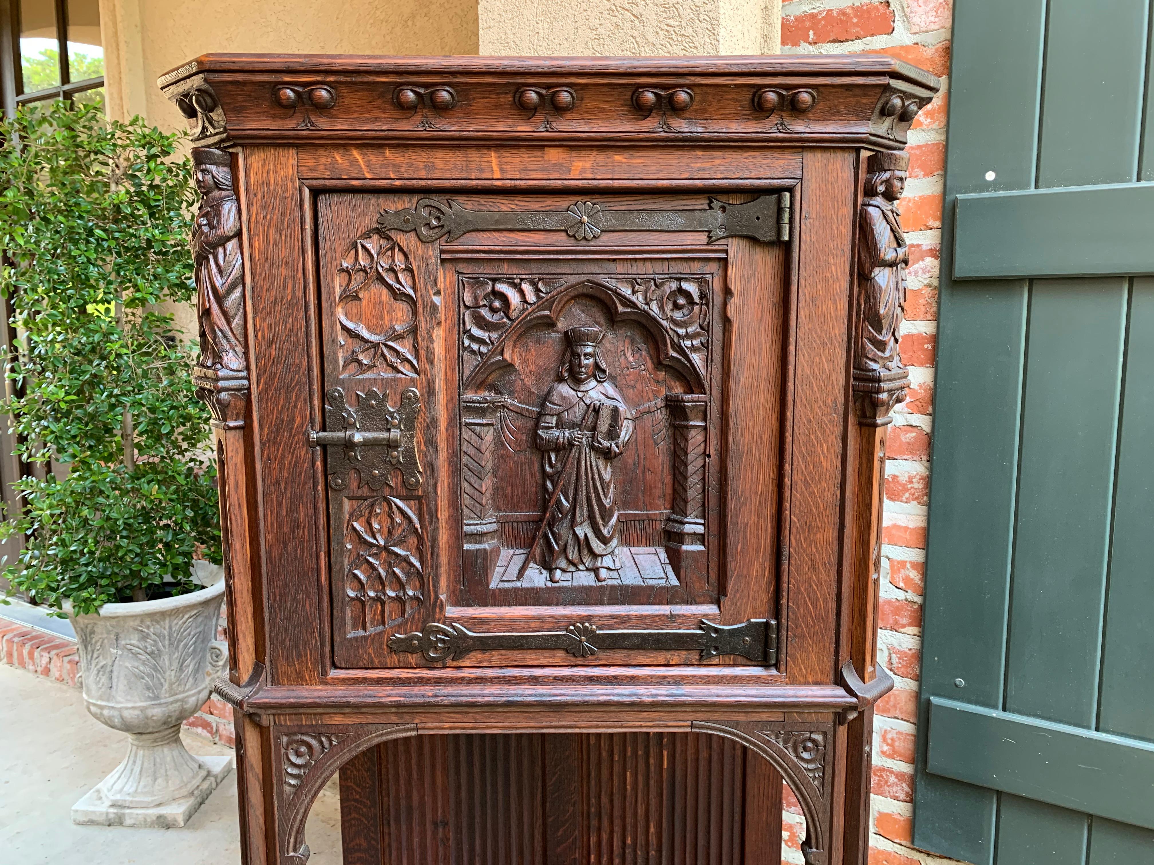 Hand-Carved 19th Century French Carved Oak Gothic Vestry Sacristy Altar Wine Cabinet Bar 