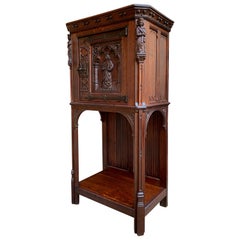 19th Century French Carved Oak Gothic Vestry Sacristy Altar Wine Cabinet Bar 