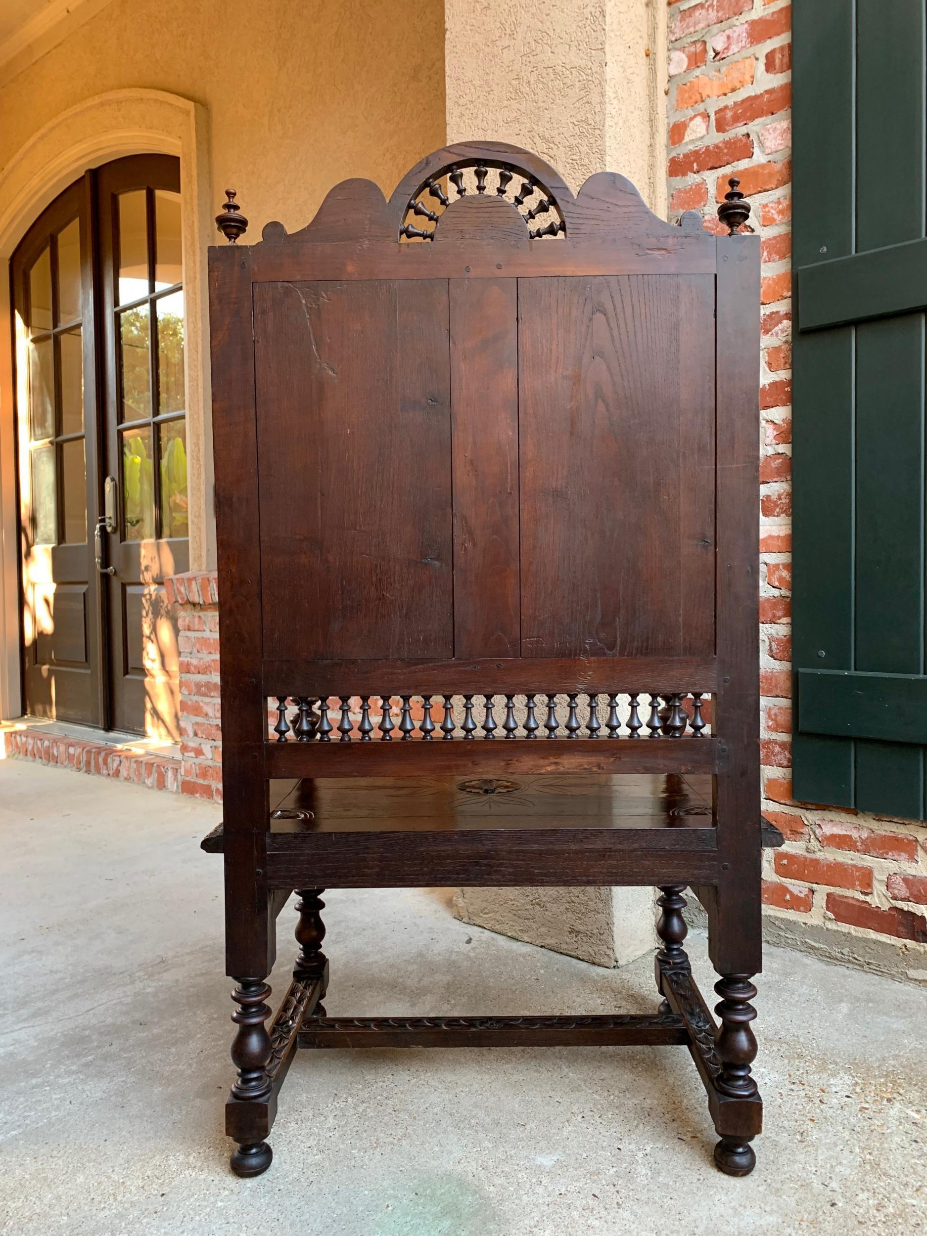 19th century French Carved Oak Hall Bench Breton Brittany Pew Banquette 6