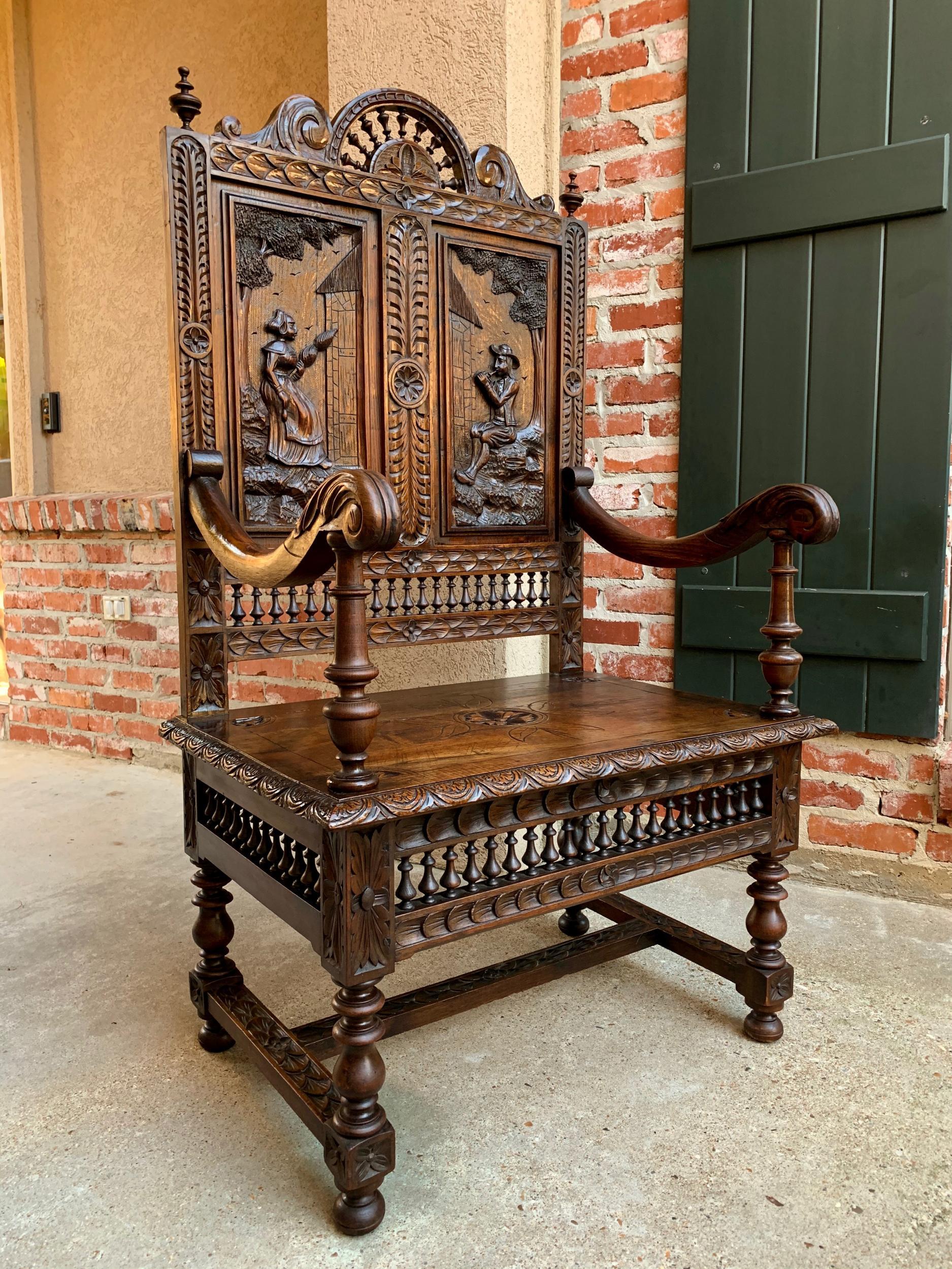 19th century French Carved Oak Hall Bench Breton Brittany Pew Banquette 7