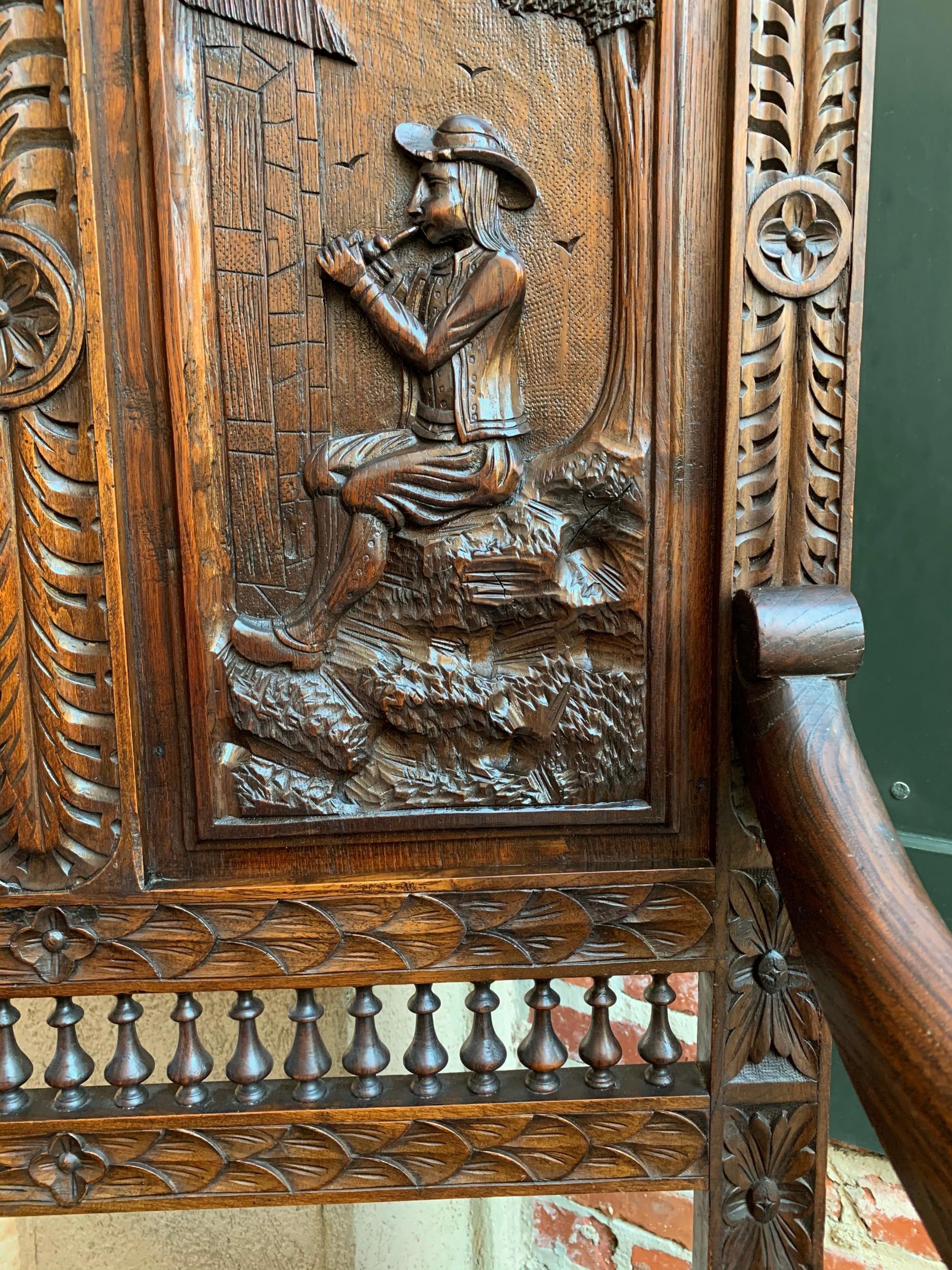 19th century French Carved Oak Hall Bench Breton Brittany Pew Banquette 11