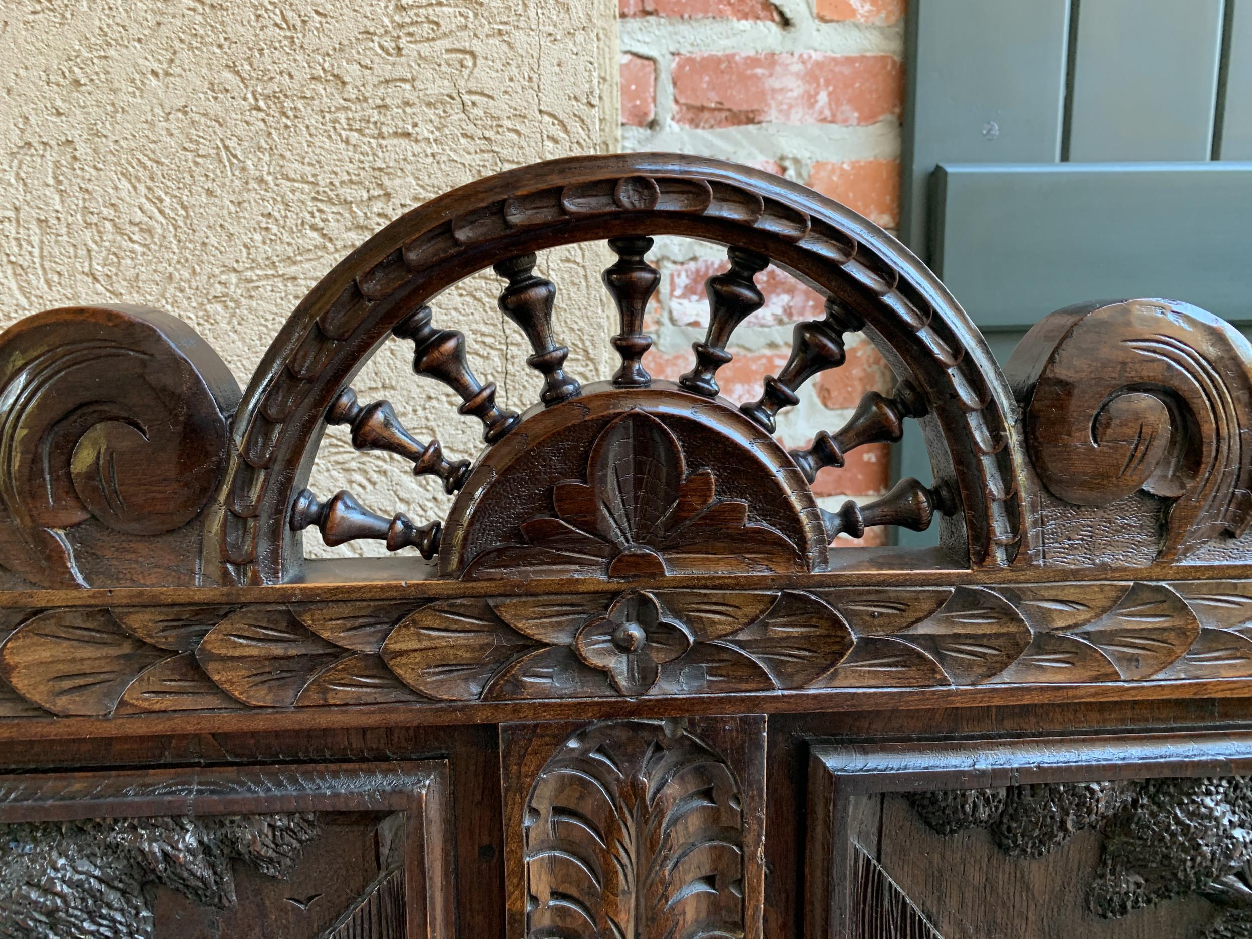 19th century French Carved Oak Hall Bench Breton Brittany Pew Banquette 12