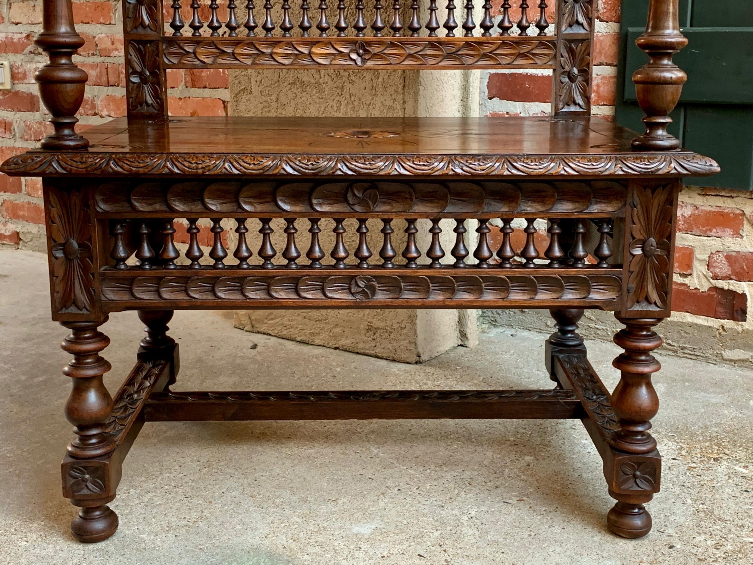 19th century French Carved Oak Hall Bench Breton Brittany Pew Banquette 13