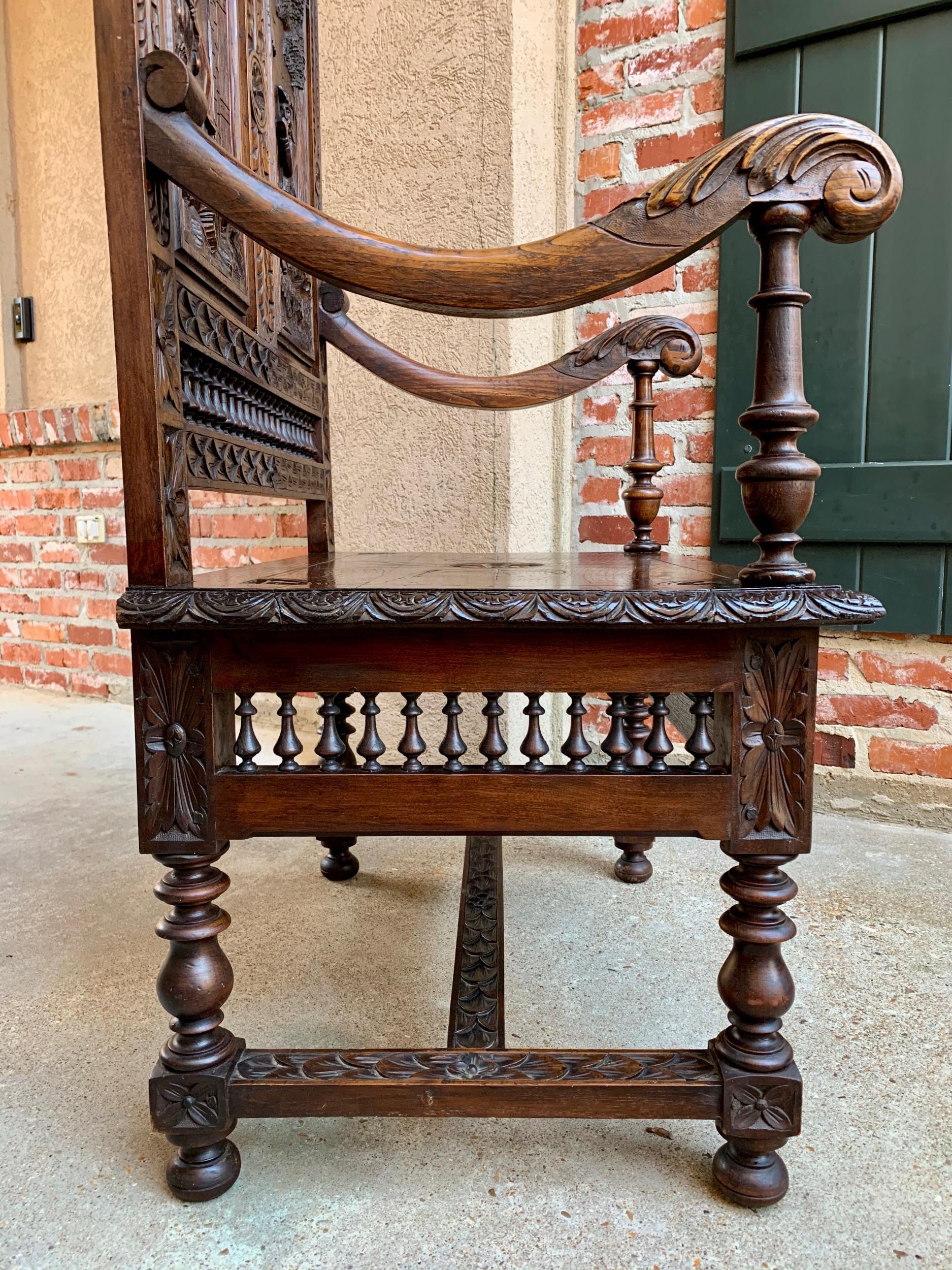 19th century French Carved Oak Hall Bench Breton Brittany Pew Banquette 14