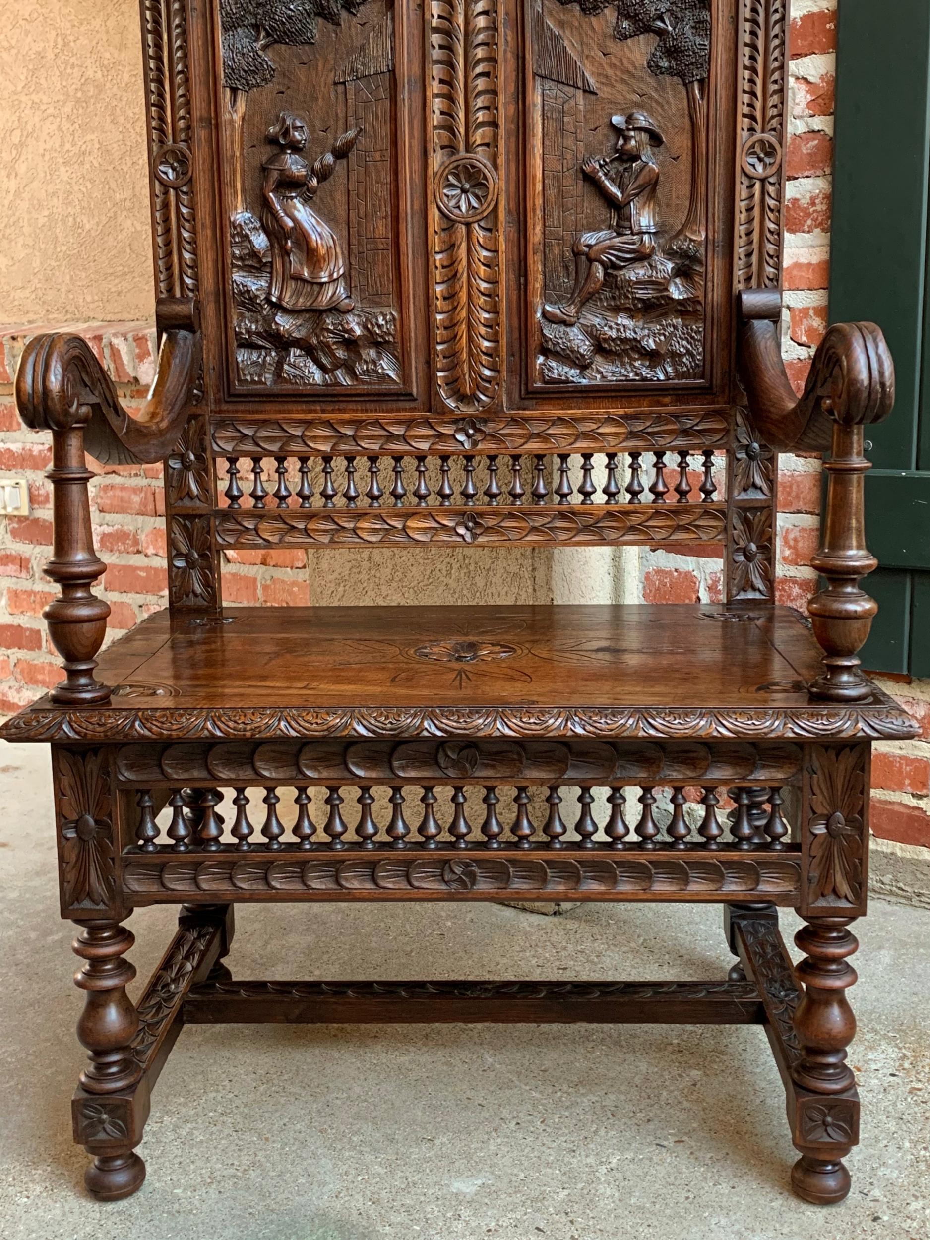 19th Century 19th century French Carved Oak Hall Bench Breton Brittany Pew Banquette