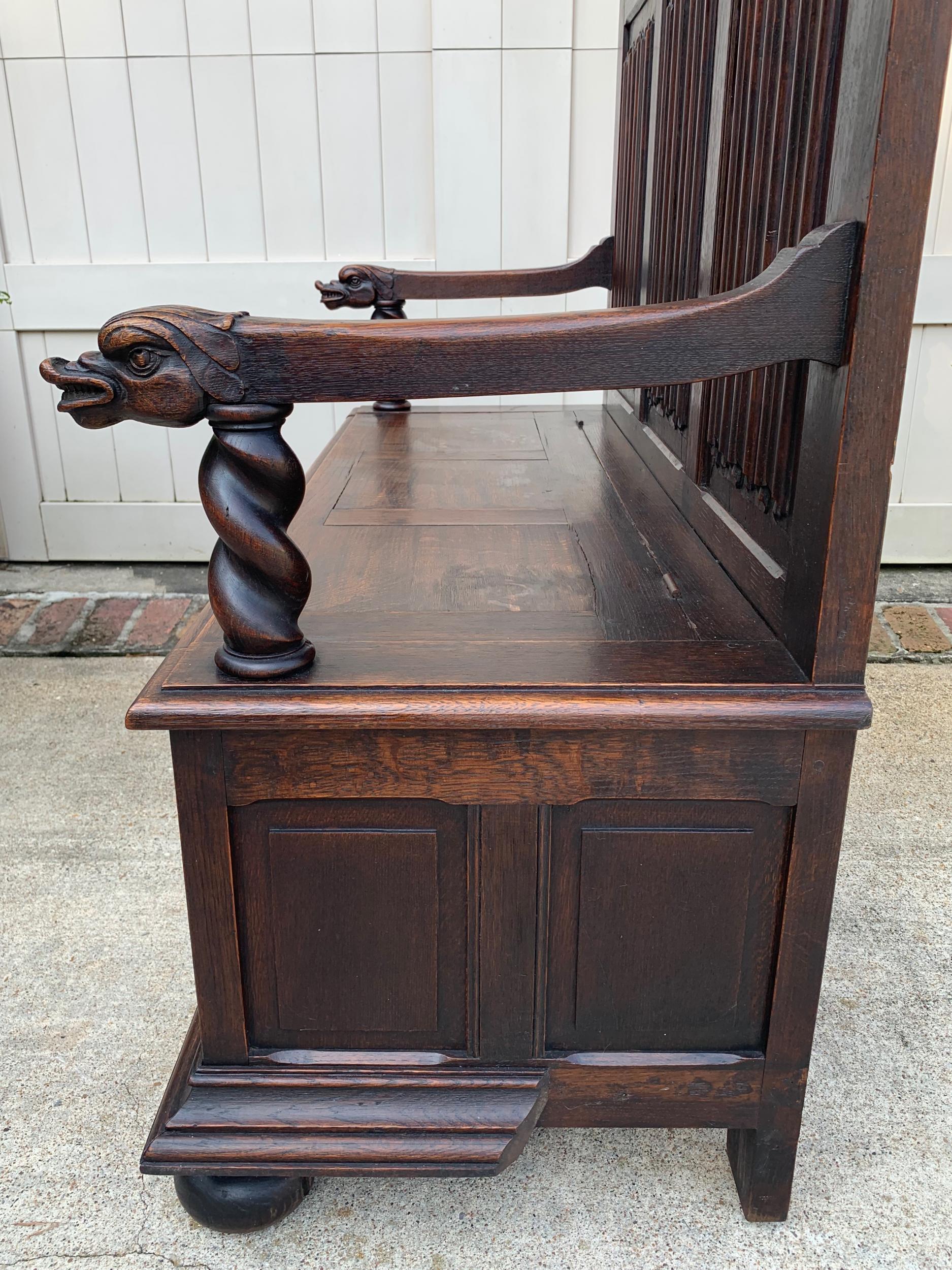 19th century French Carved Oak Hall Bench Pew Settle Barley Twist Renaissance 5