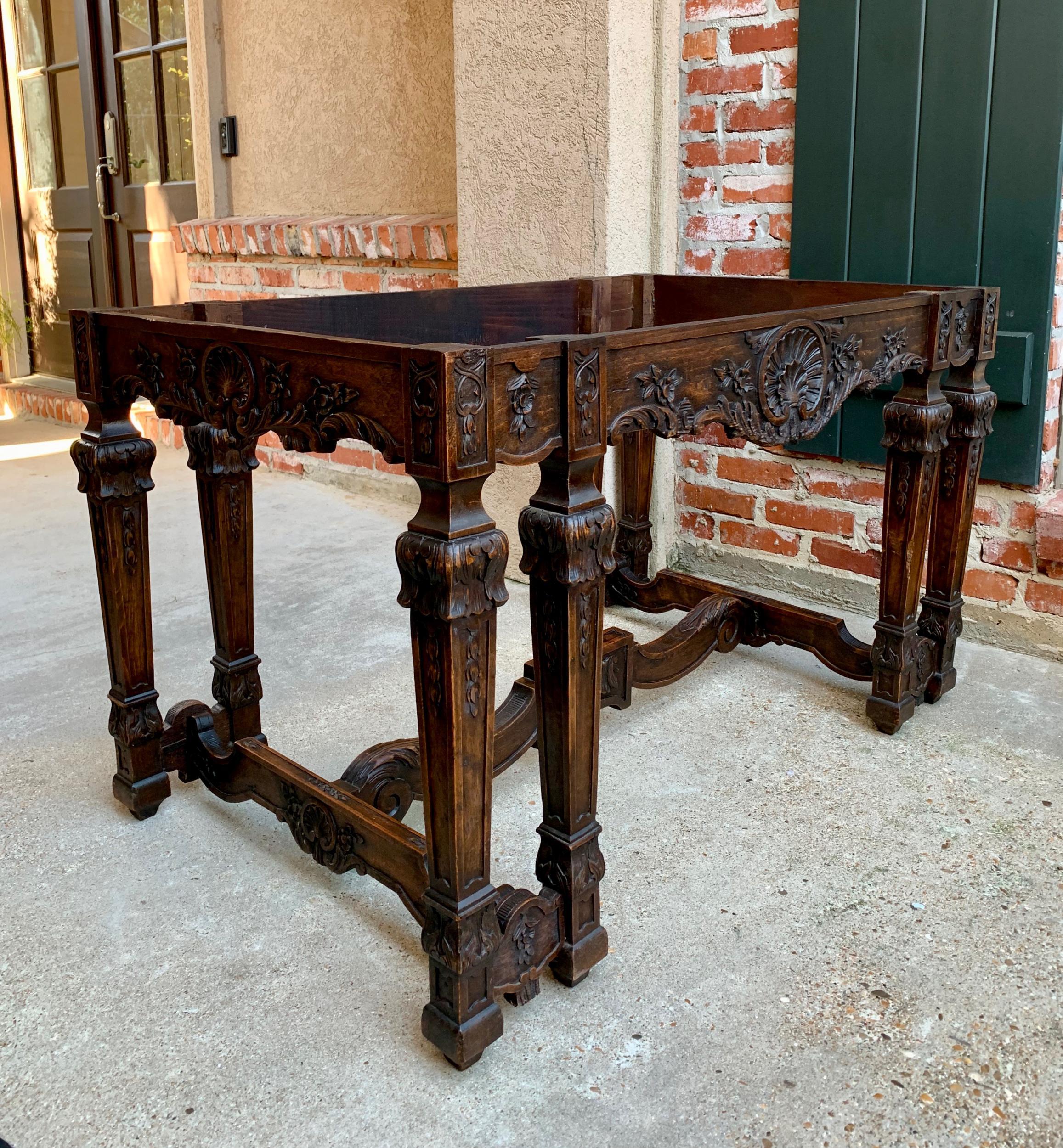 19th Century French Center Console Table Regence Marble Louis XIV Carved Oak For Sale 9