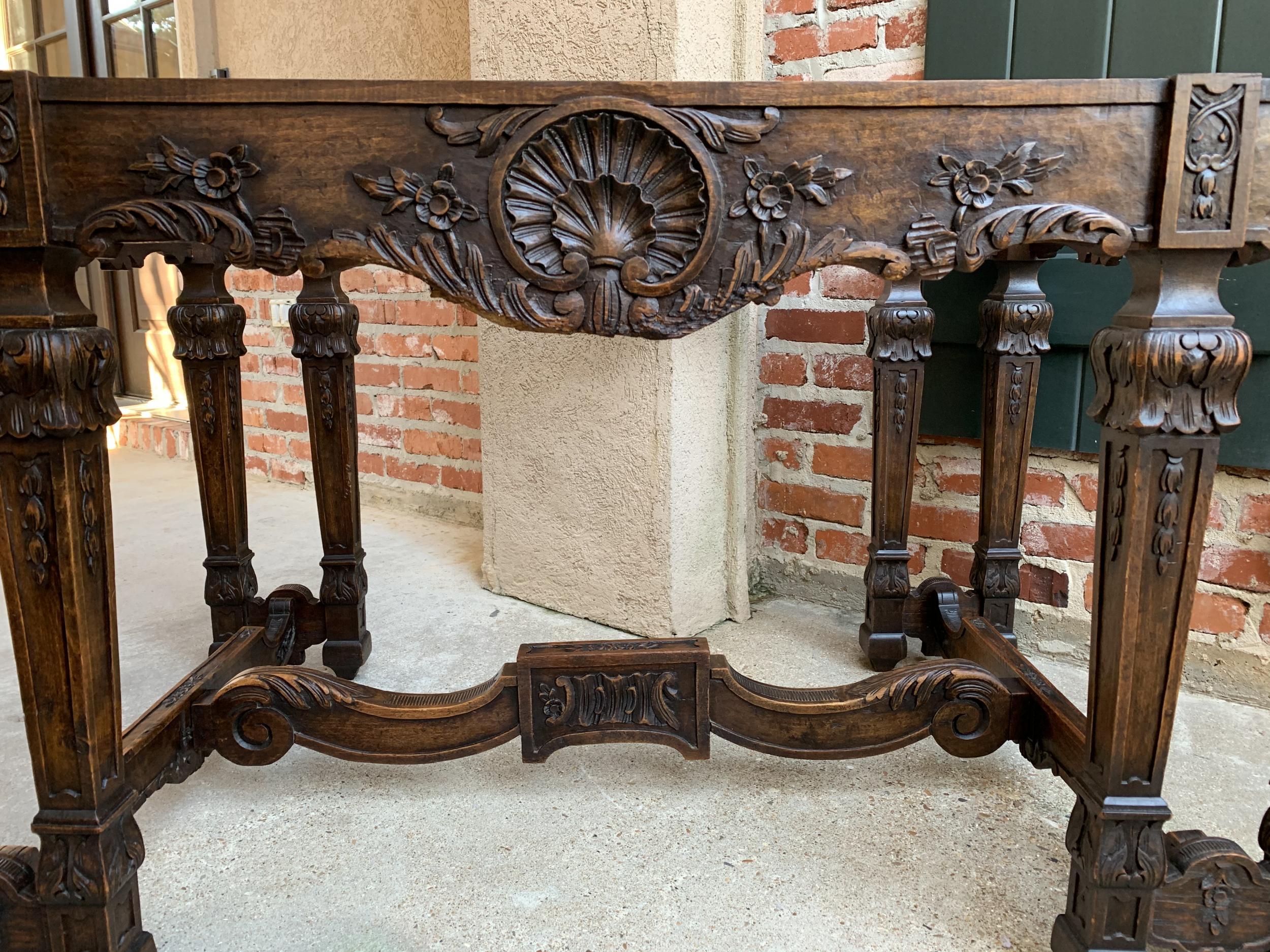 19th Century French Center Console Table Regence Marble Louis XIV Carved Oak For Sale 11