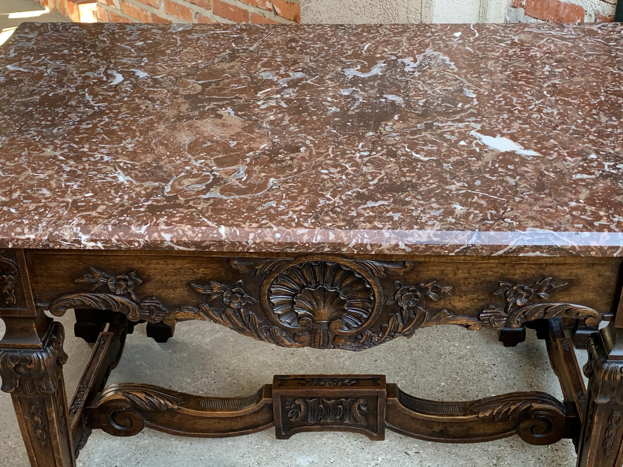19th Century French Center Console Table Regence Marble Louis XIV Carved Oak For Sale 13