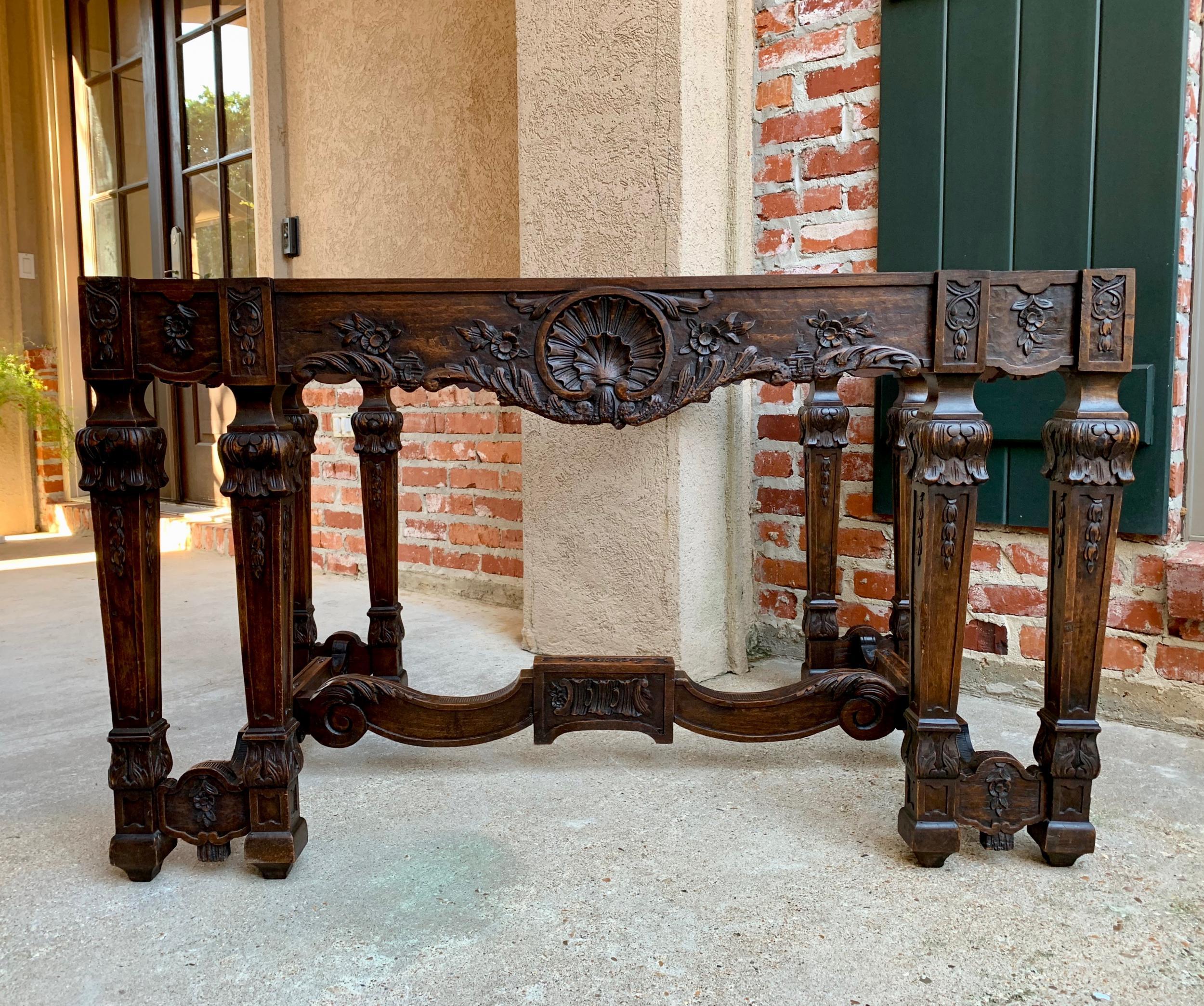 19th Century French Center Console Table Regence Marble Louis XIV Carved Oak In Good Condition For Sale In Shreveport, LA
