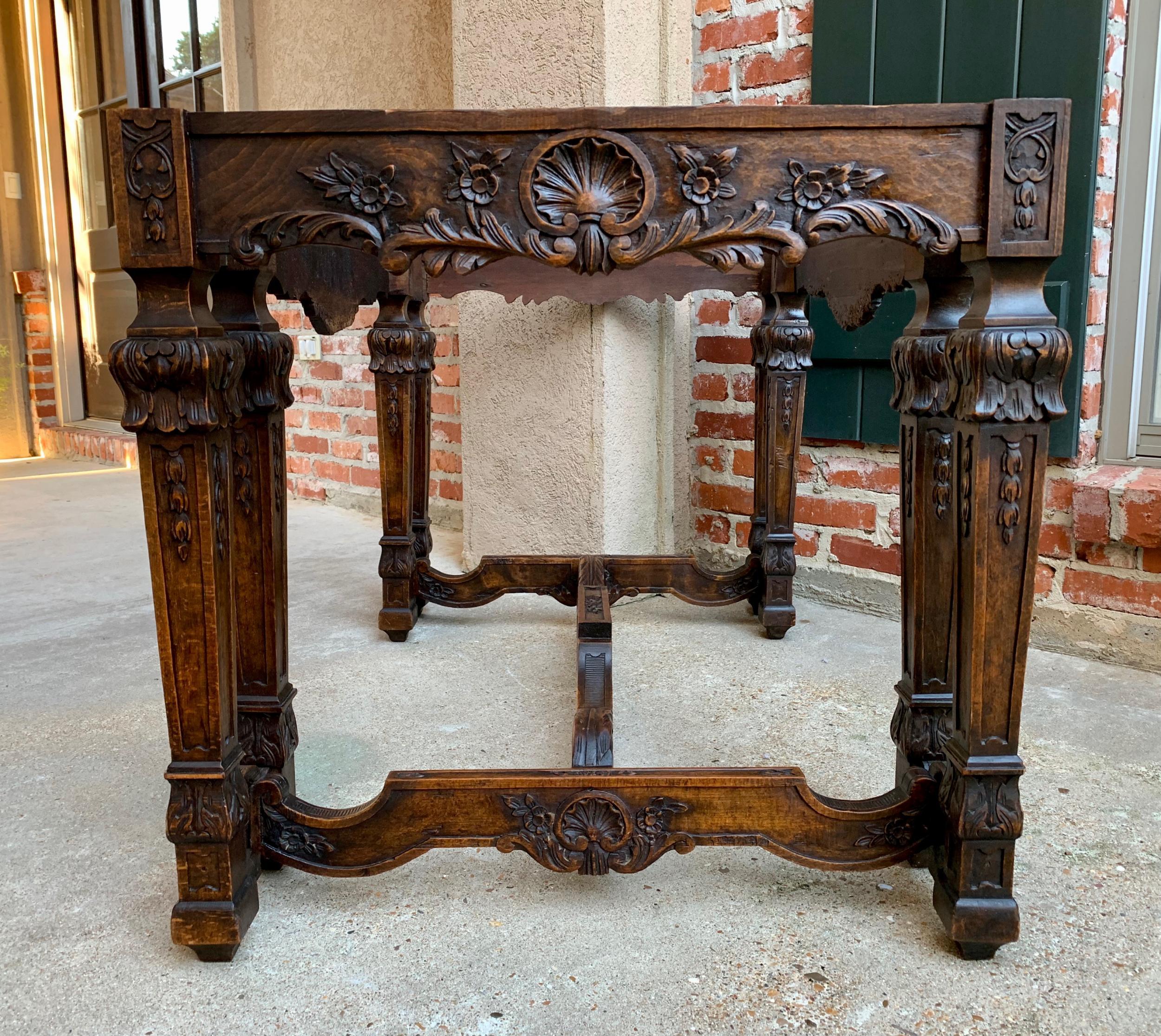 19th Century French Center Console Table Regence Marble Louis XIV Carved Oak For Sale 1