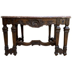 Antique French Console Table Regence Marble Louis XIV Carved Oak c1880