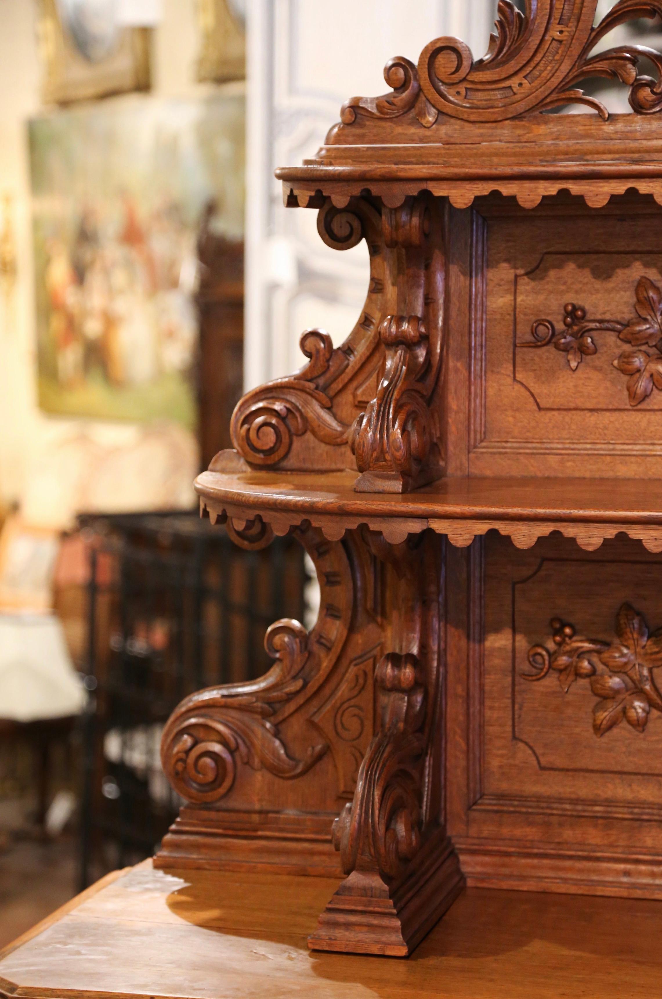 19th Century French Carved Oak Hunt Buffet Server with Grape and Vine Motifs 6