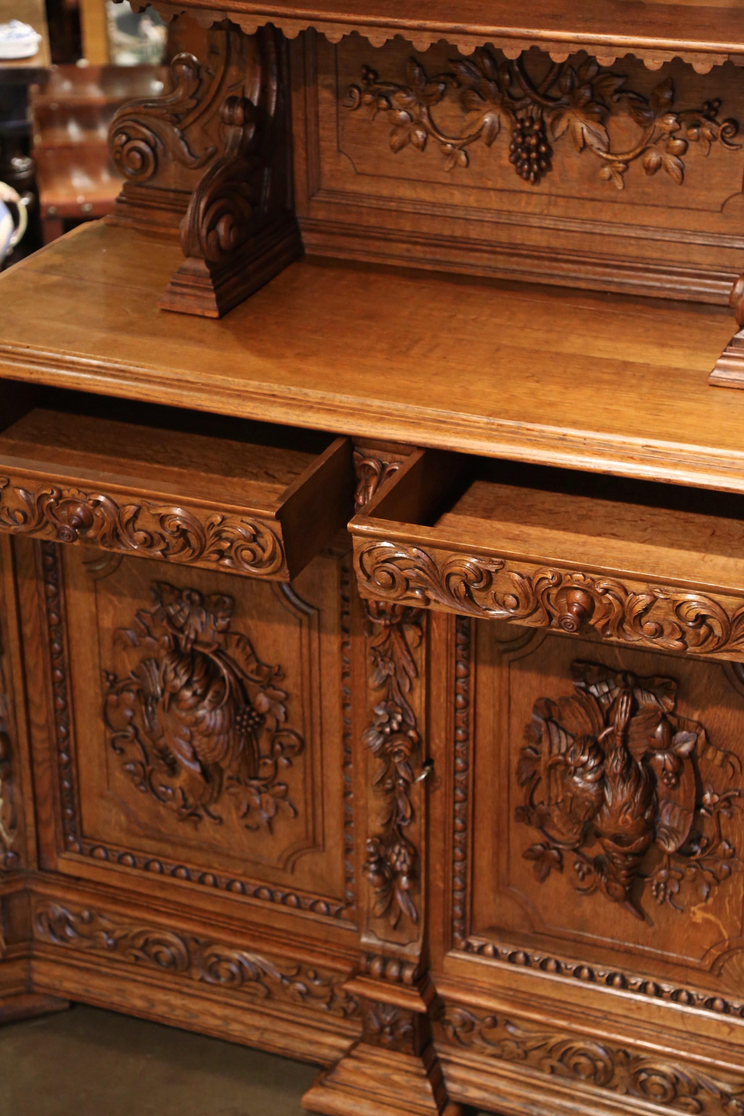 19th Century French Carved Oak Hunt Buffet Server with Grape and Vine Motifs 8