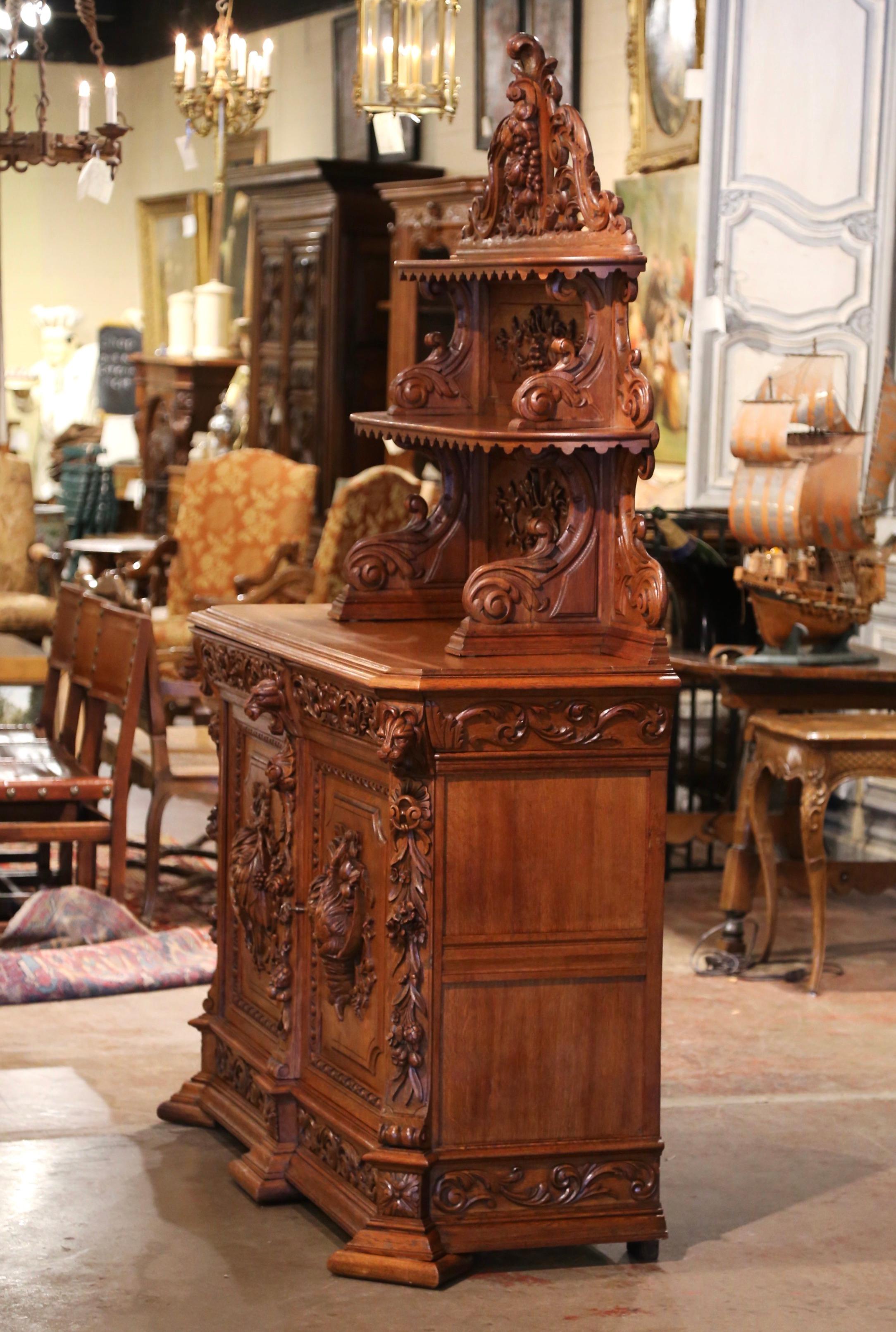 19th Century French Carved Oak Hunt Buffet Server with Grape and Vine Motifs 11