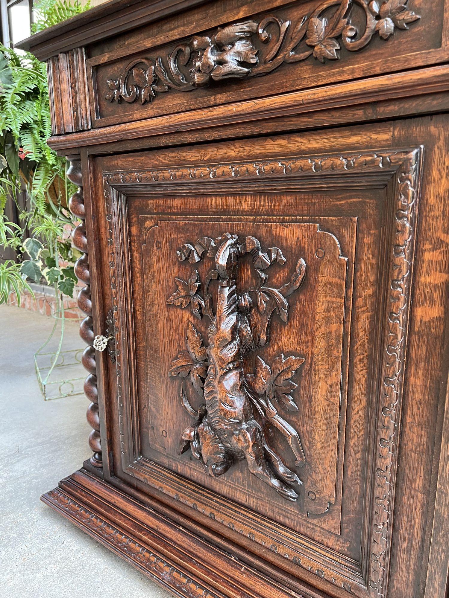 Antique French Carved Oak Cabinet Barley Twist Black Forest Wine Bar Renaissance For Sale 9