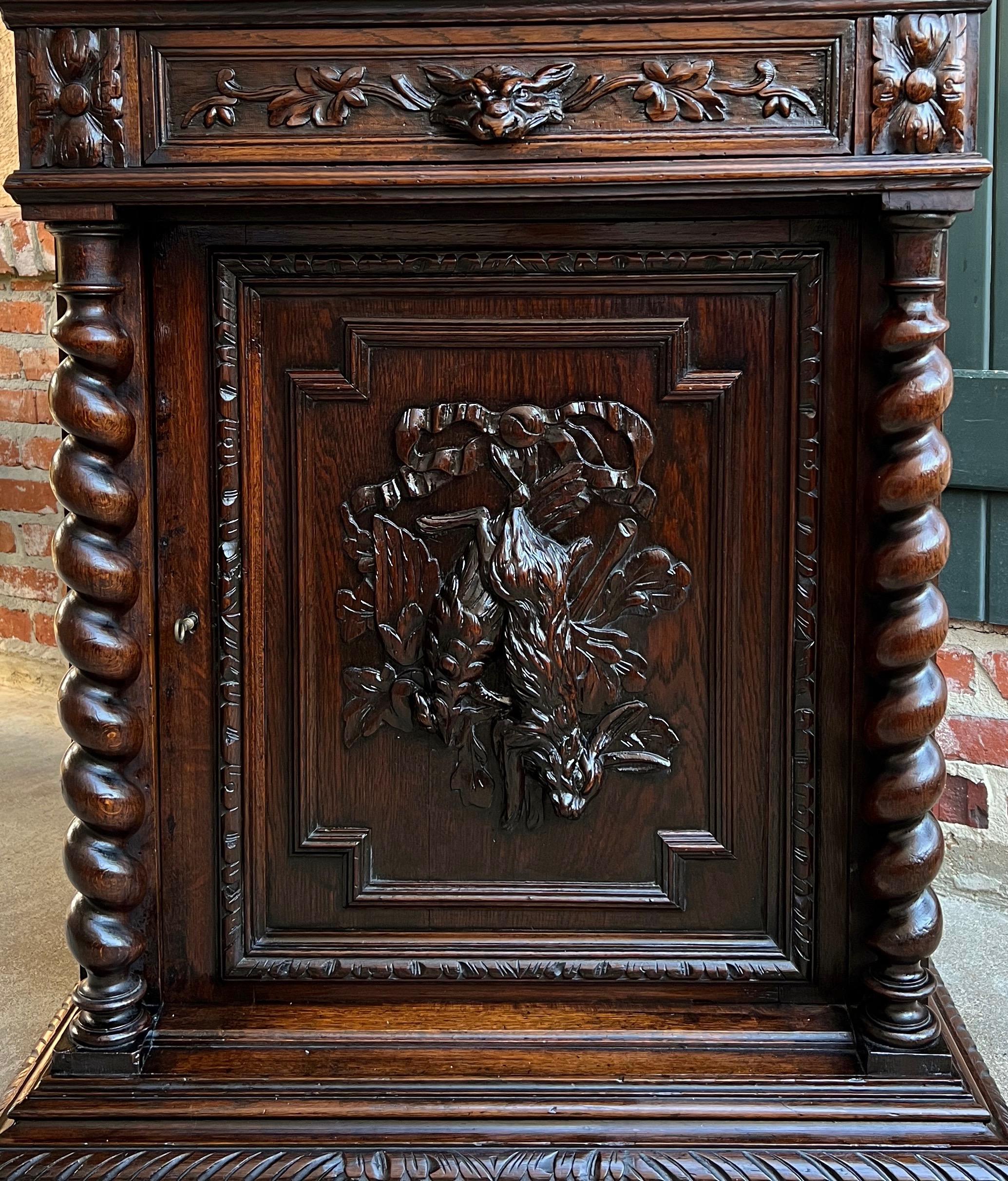 Hand-Carved 19th century French Carved Oak Hunt Cabinet Confiturier Barley Twist Rabbit