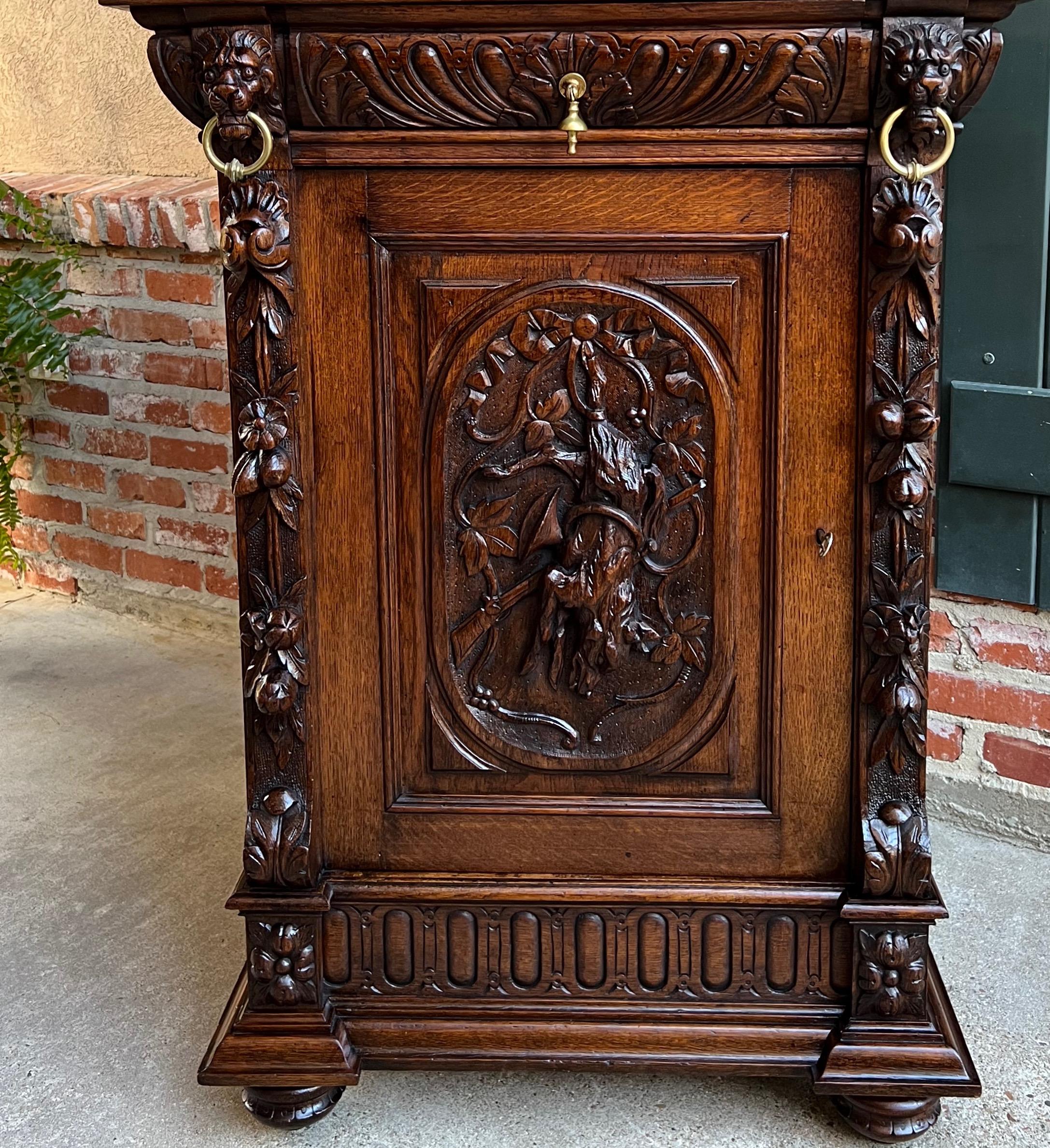 Antique French Carved Oak Hunt Cabinet Confiturier Black Forest Fox Wine Cabinet For Sale 6