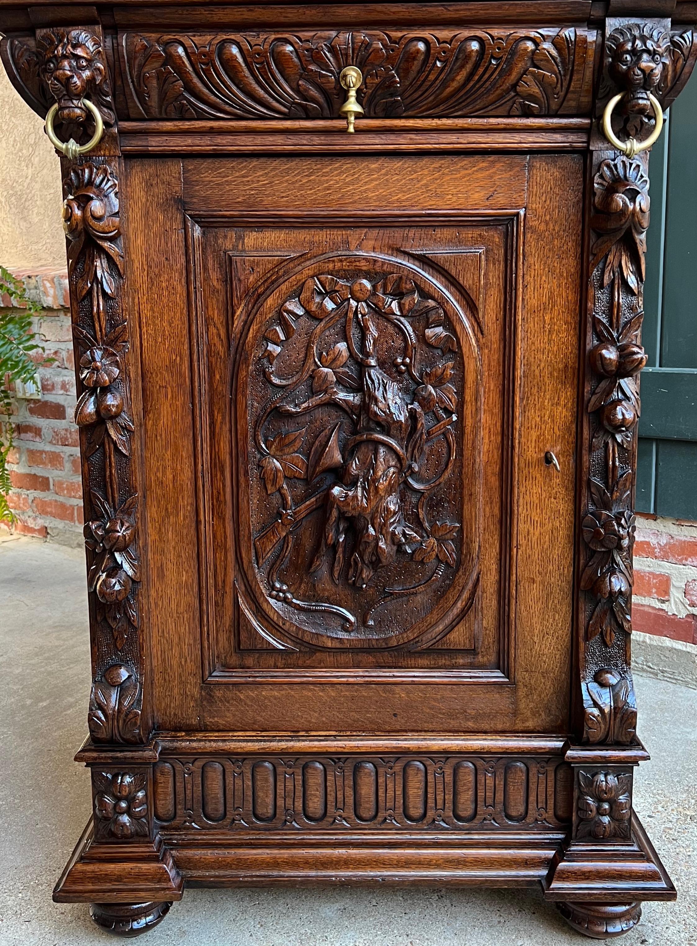 Antique French Carved Oak Hunt Cabinet Confiturier Black Forest Fox Wine Cabinet For Sale 7